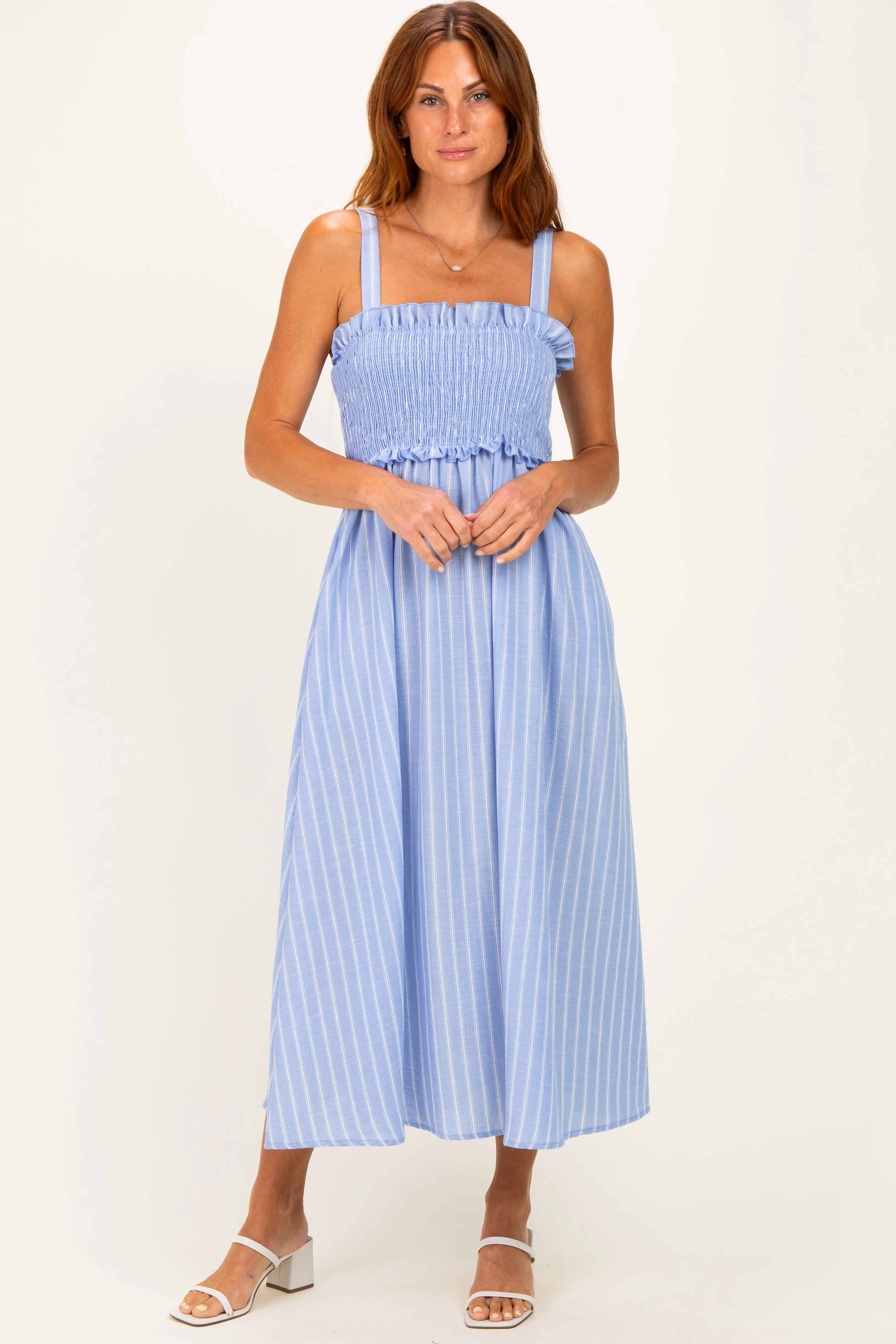 Blue Sleeveless Smocked Striped Maxi Dress sold by Pinkblush product image thumbnail 2