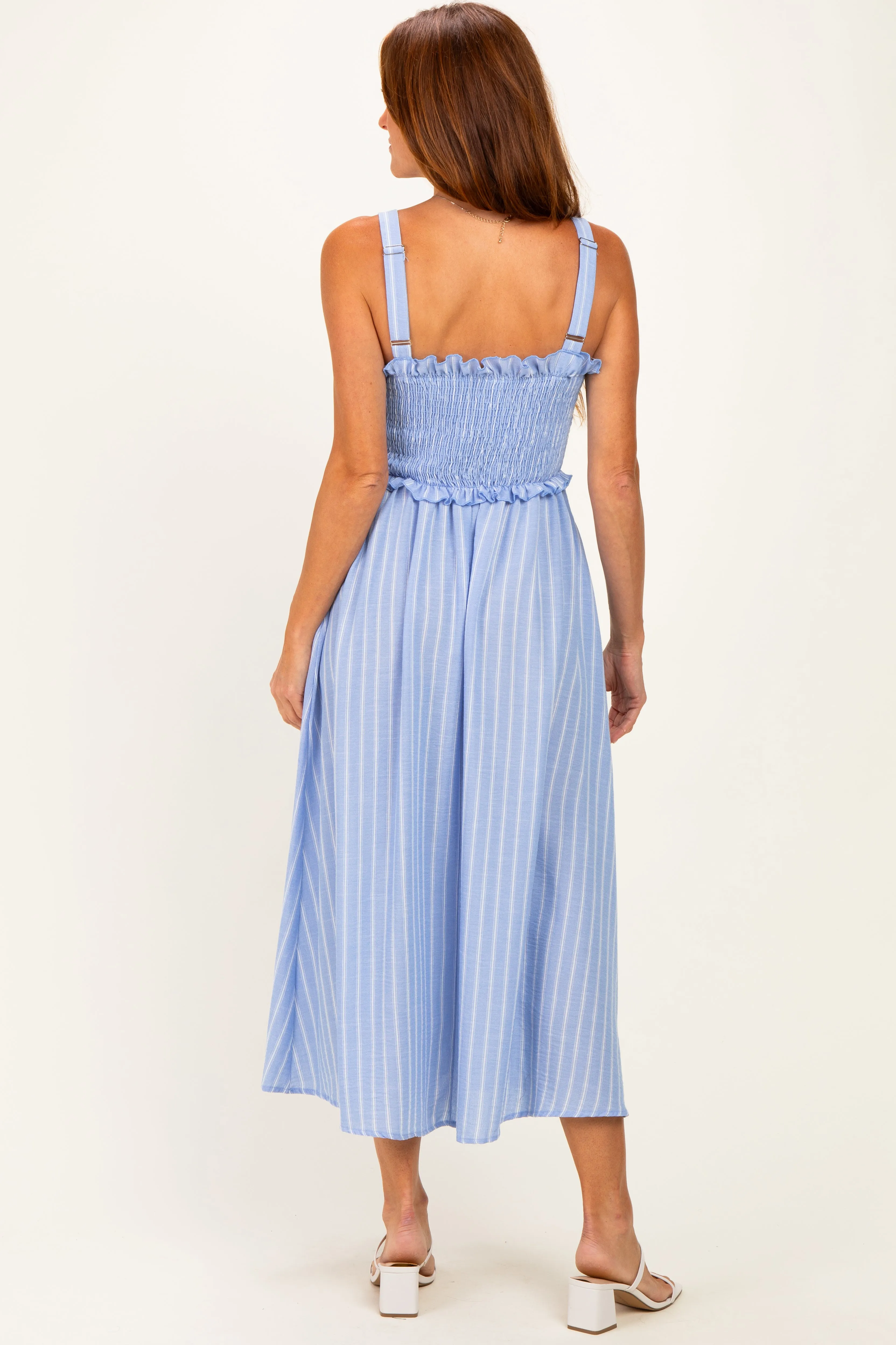 Blue Sleeveless Smocked Striped Maxi Dress sold by Pinkblush product image thumbnail 4