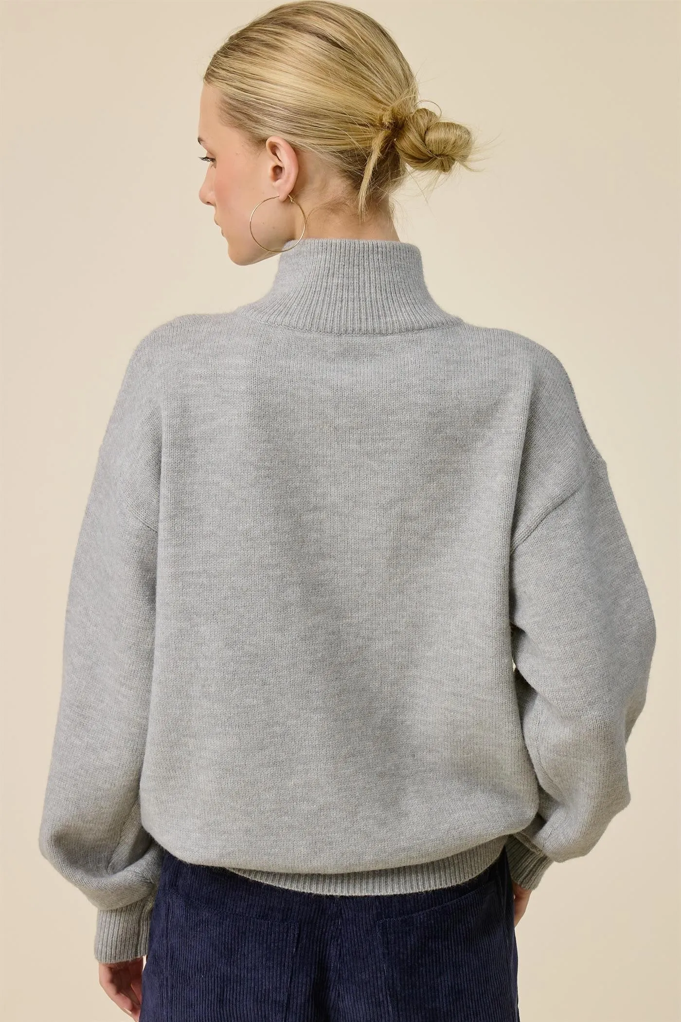 Grey Half Zip Mock Neck Sweater sold by Pinkblush product image thumbnail 3