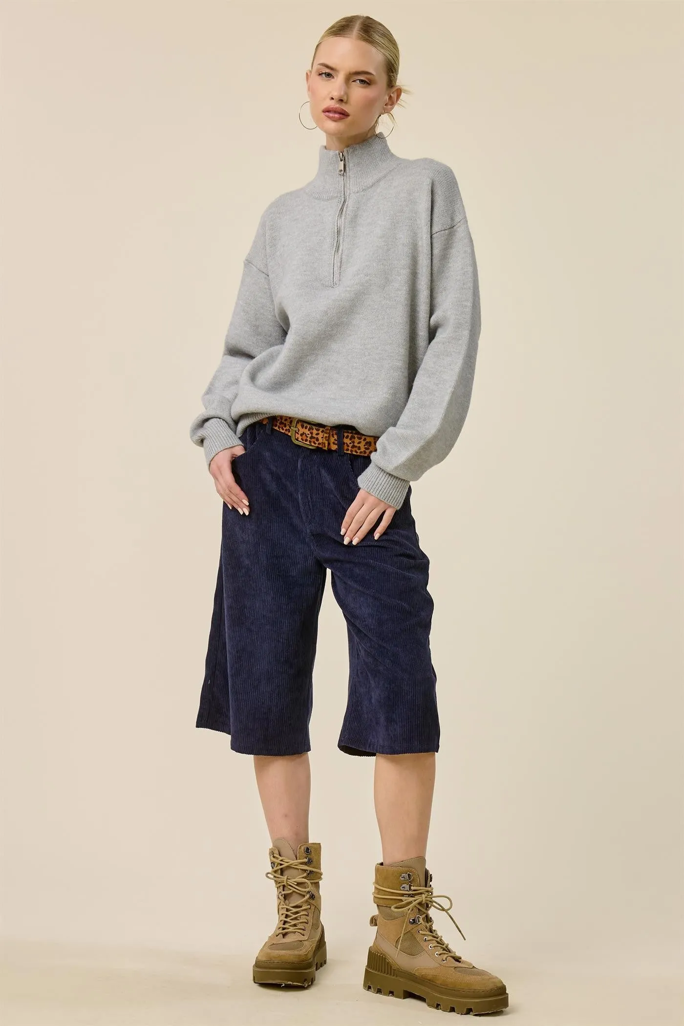 Grey Half Zip Mock Neck Sweater sold by Pinkblush product image thumbnail 4