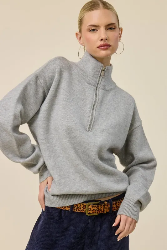 Grey Half Zip Mock Neck Sweater made by Mimosa