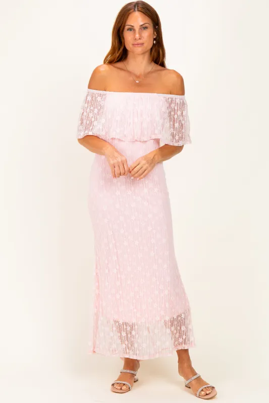Light Pink Off Shoulder Lace Maxi Dress made by Pinkblush