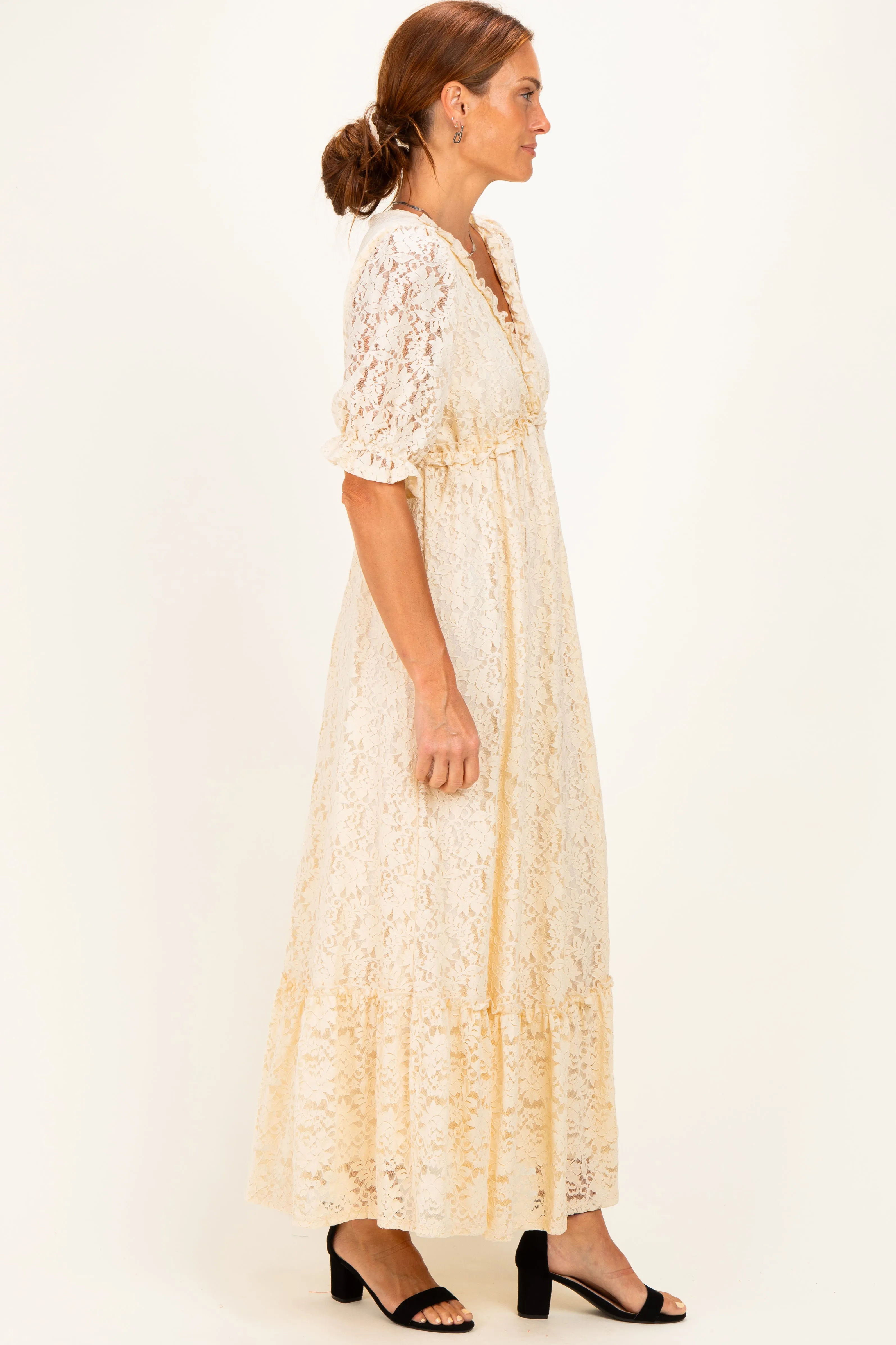 Ivory Floral Lace V-Neck Maxi Dress sold by Pinkblush product image thumbnail 3