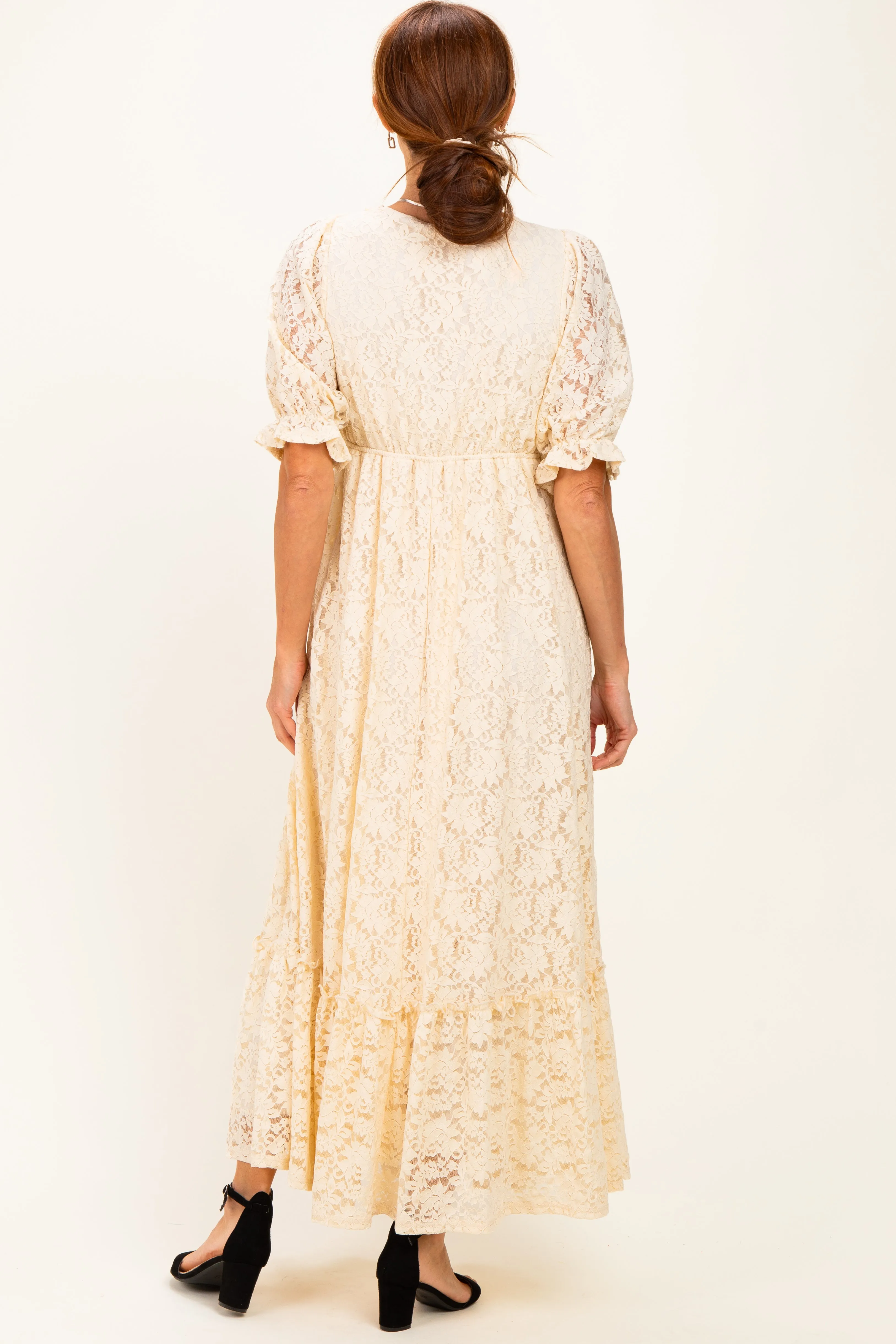 Ivory Floral Lace V-Neck Maxi Dress sold by Pinkblush product image thumbnail 4