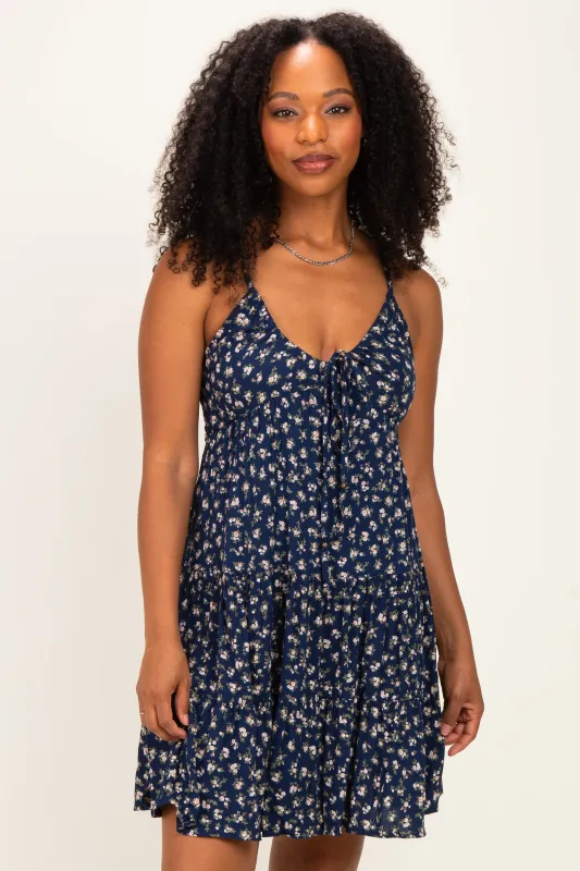 Navy Floral Front Tie Mini Dress made by Angie