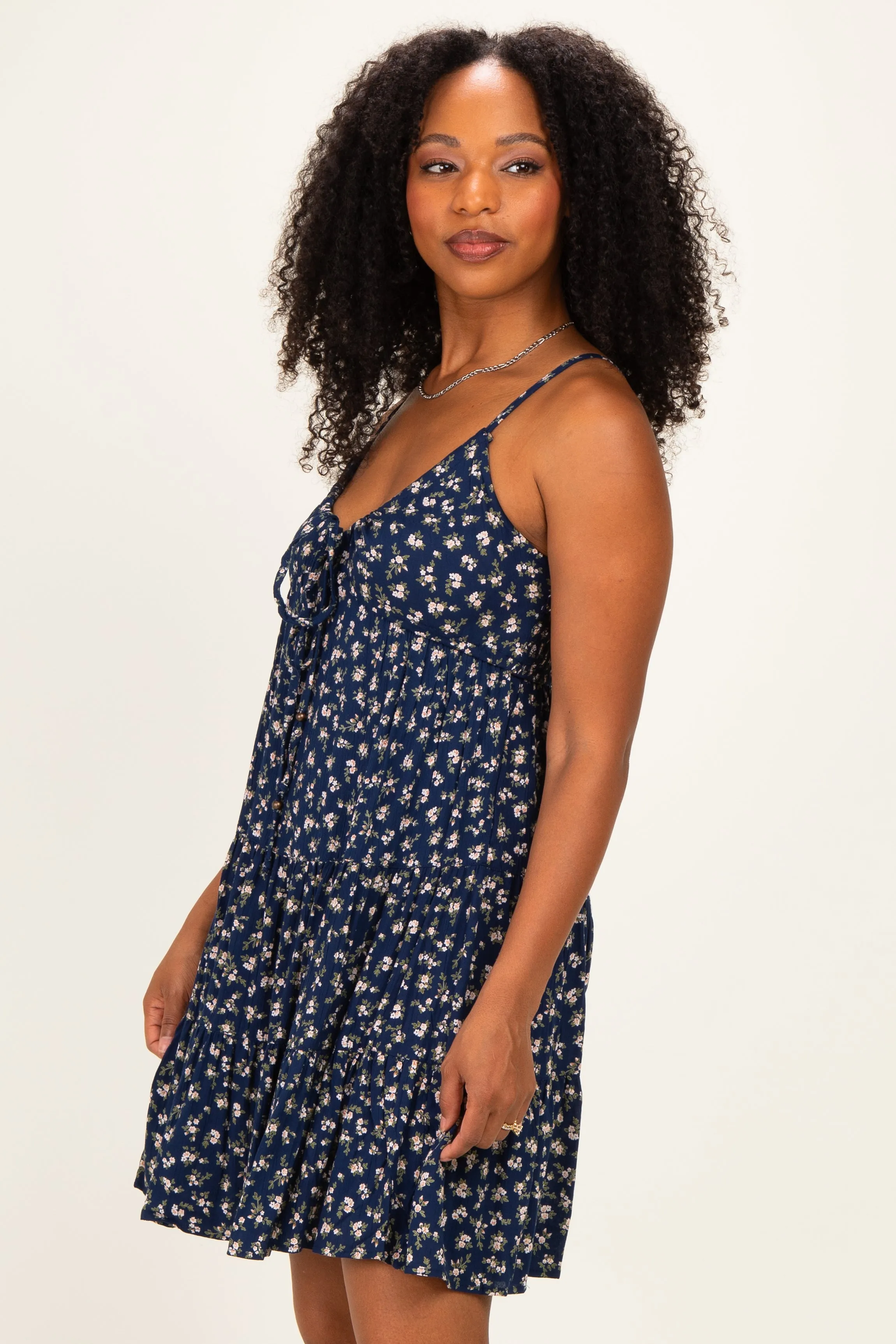 Navy Floral Front Tie Mini Dress sold by Pinkblush product image thumbnail 3