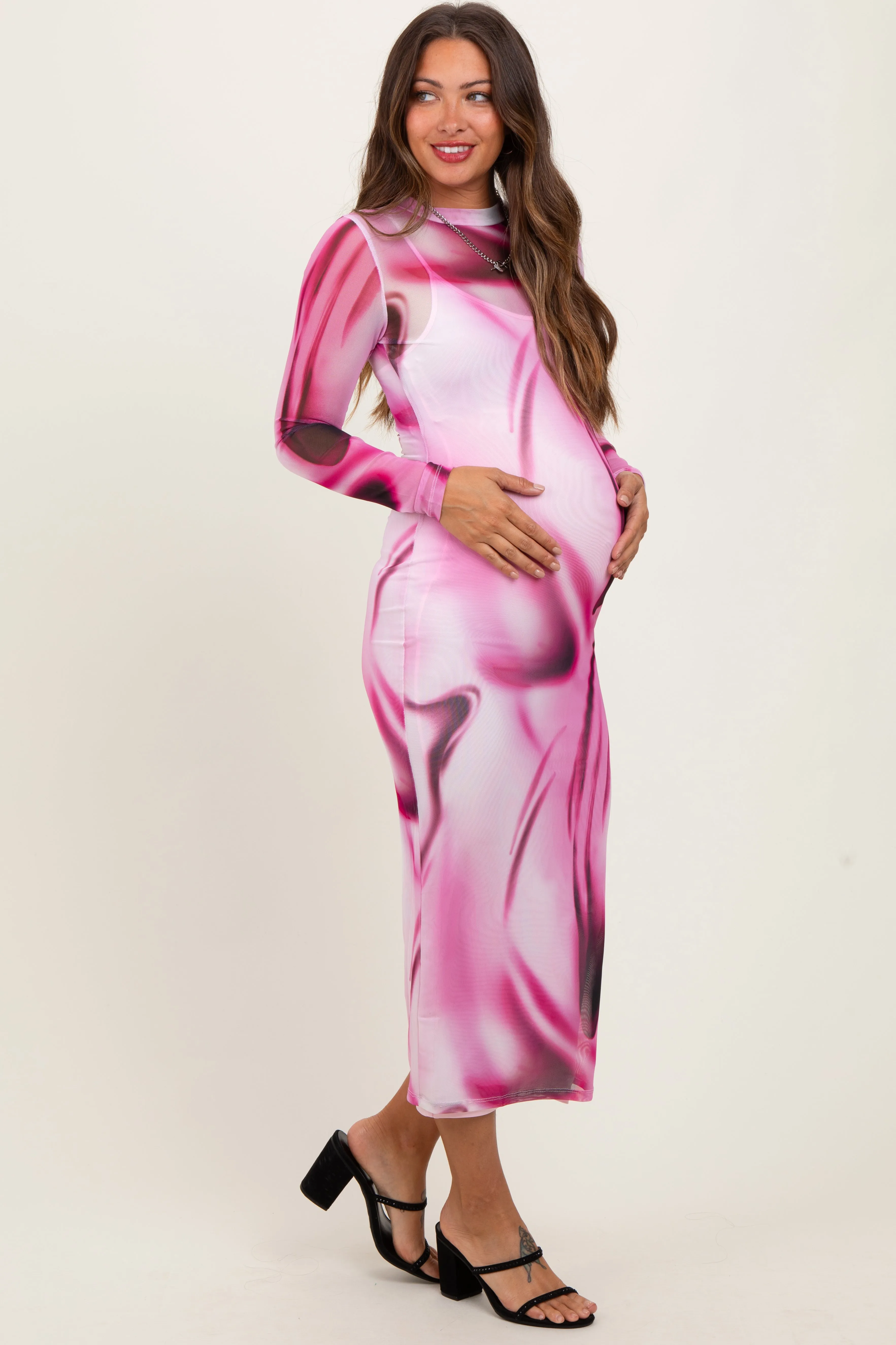 Pink Abstract Fitted Maternity Dress sold by Pinkblush product image thumbnail 3