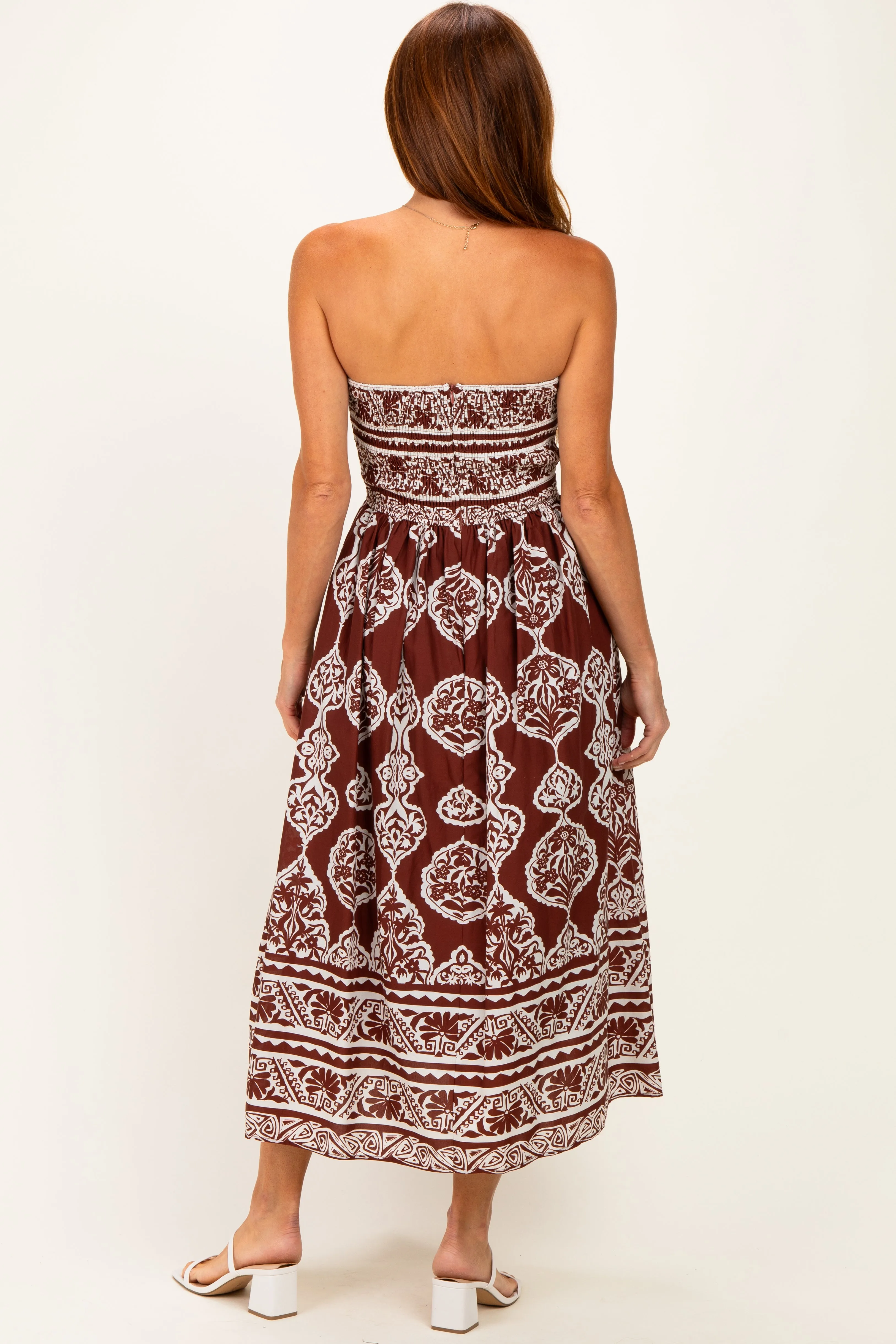 Chocolate Damask Strapless Midi Dress sold by Pinkblush product image thumbnail 4
