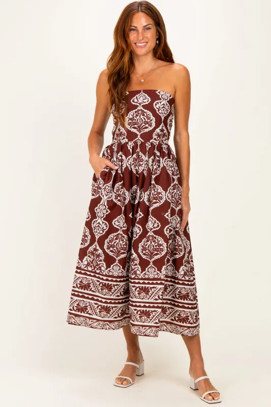 Chocolate Damask Strapless Midi Dress made by entro