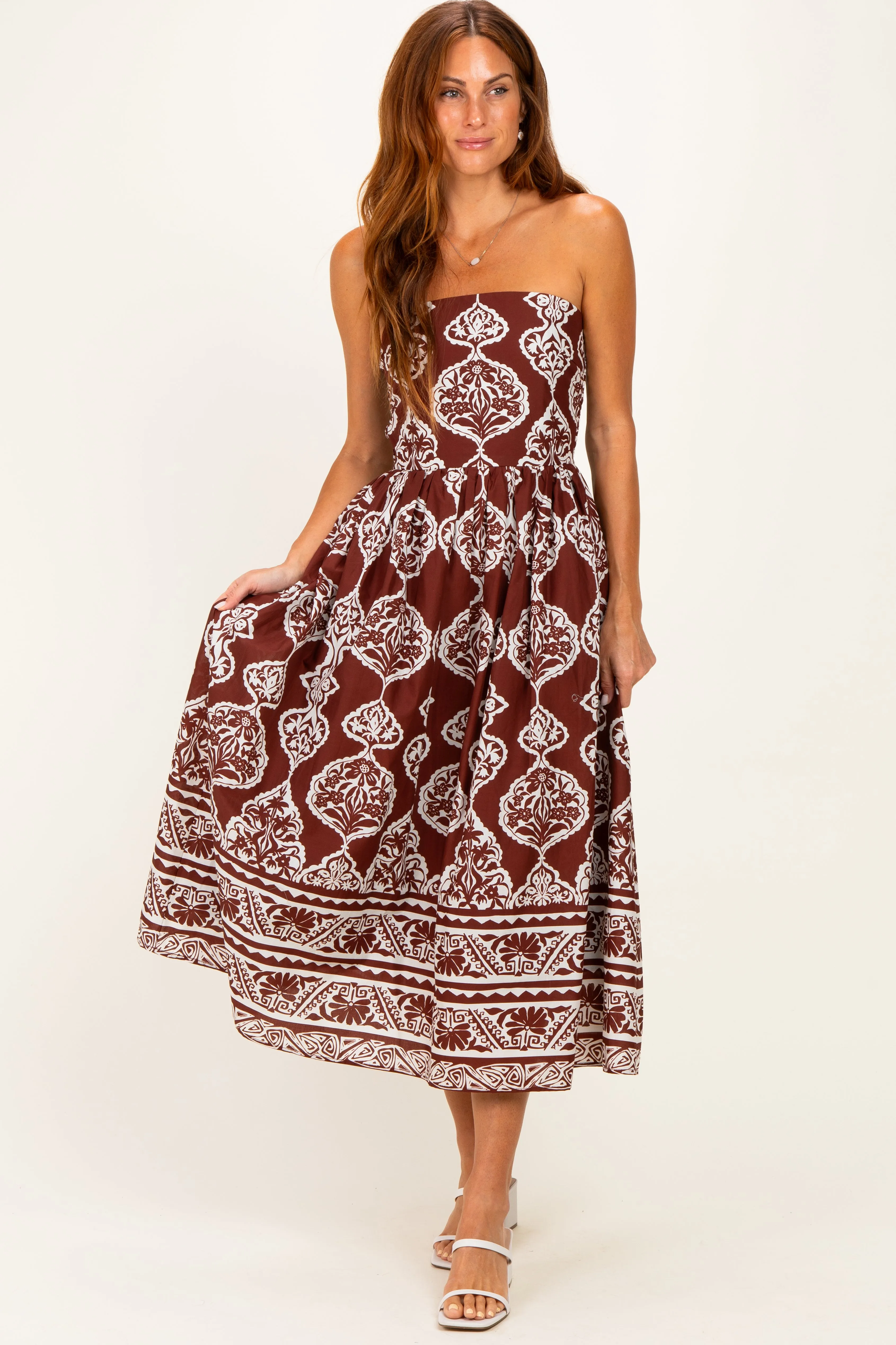 Chocolate Damask Strapless Midi Dress sold by Pinkblush product image thumbnail 2