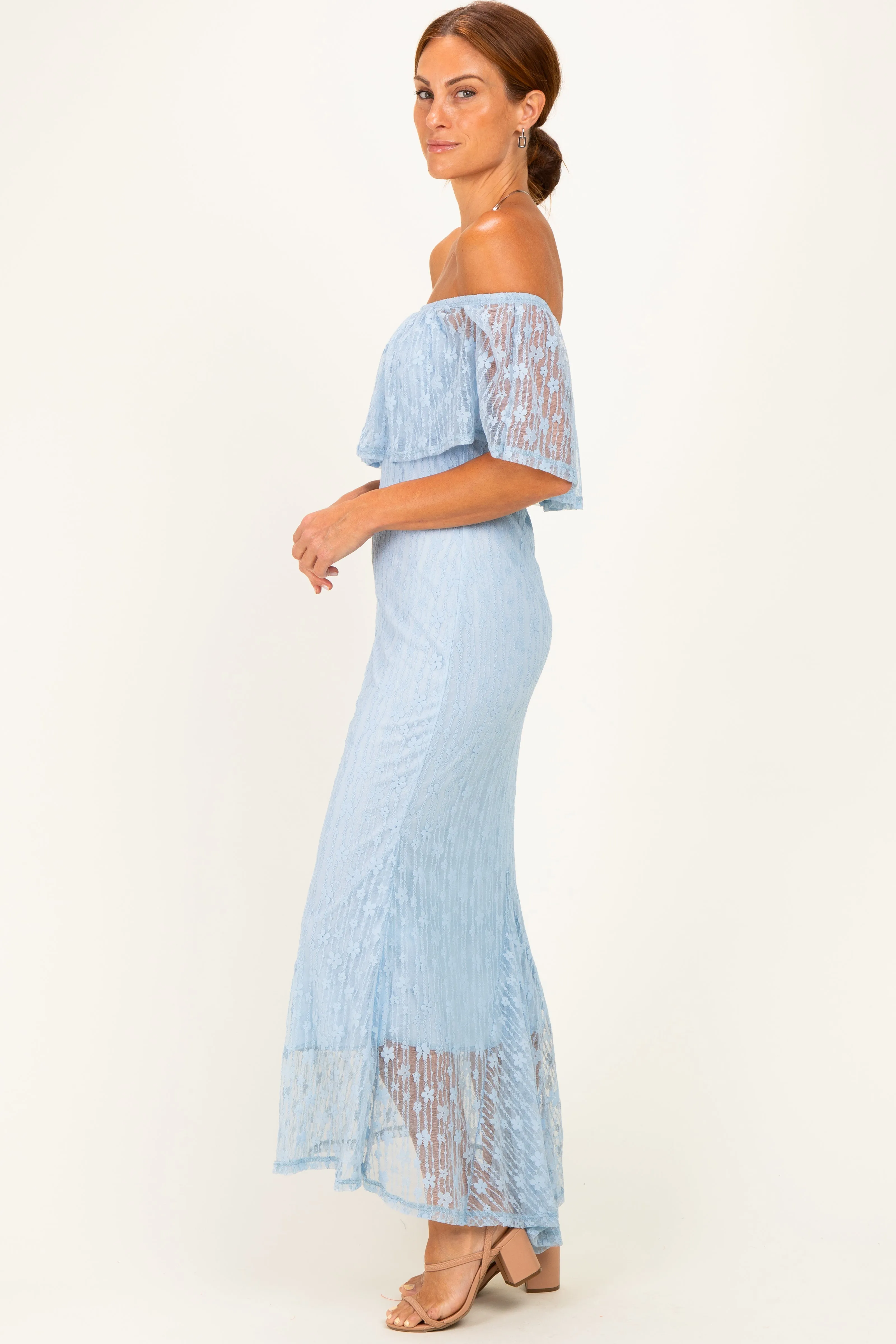 Light Blue Off Shoulder Lace Maxi Dress sold by Pinkblush product image thumbnail 2