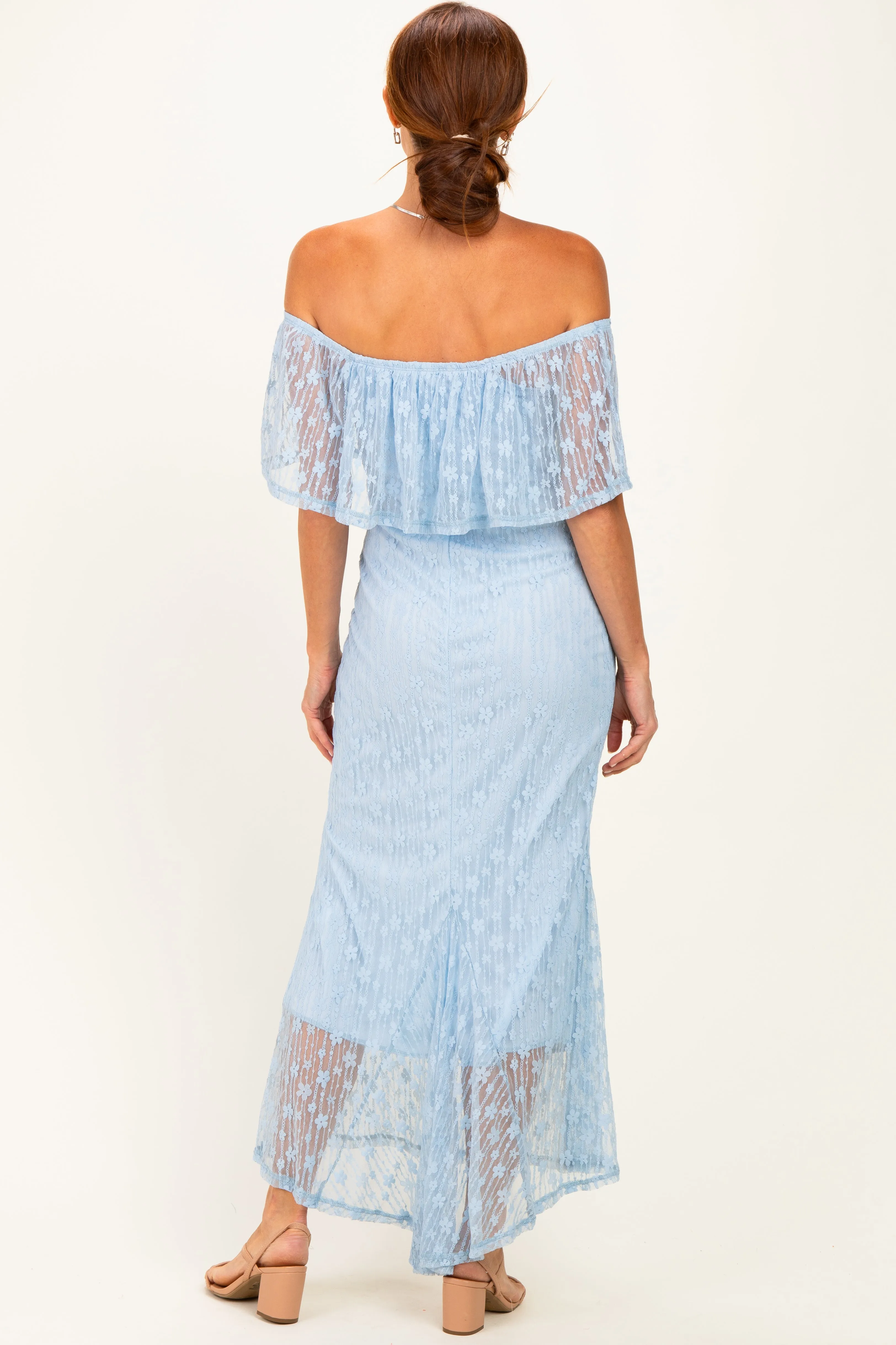 Light Blue Off Shoulder Lace Maxi Dress sold by Pinkblush product image thumbnail 3