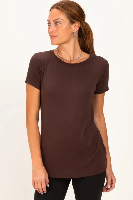 Brown Basic Short Sleeve Top made by Pinkblush