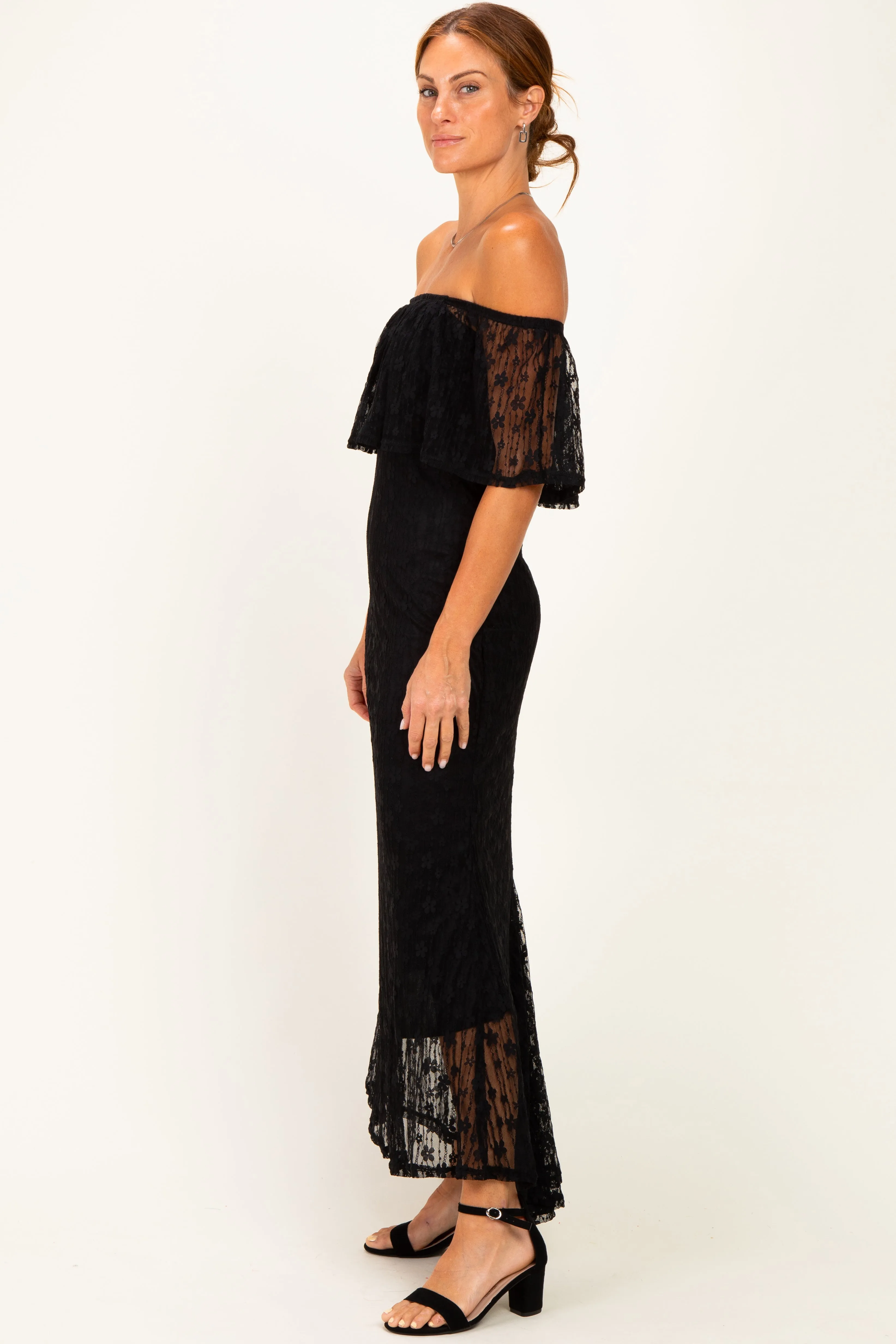 Black Off Shoulder Lace Maxi Dress sold by Pinkblush product image thumbnail 3