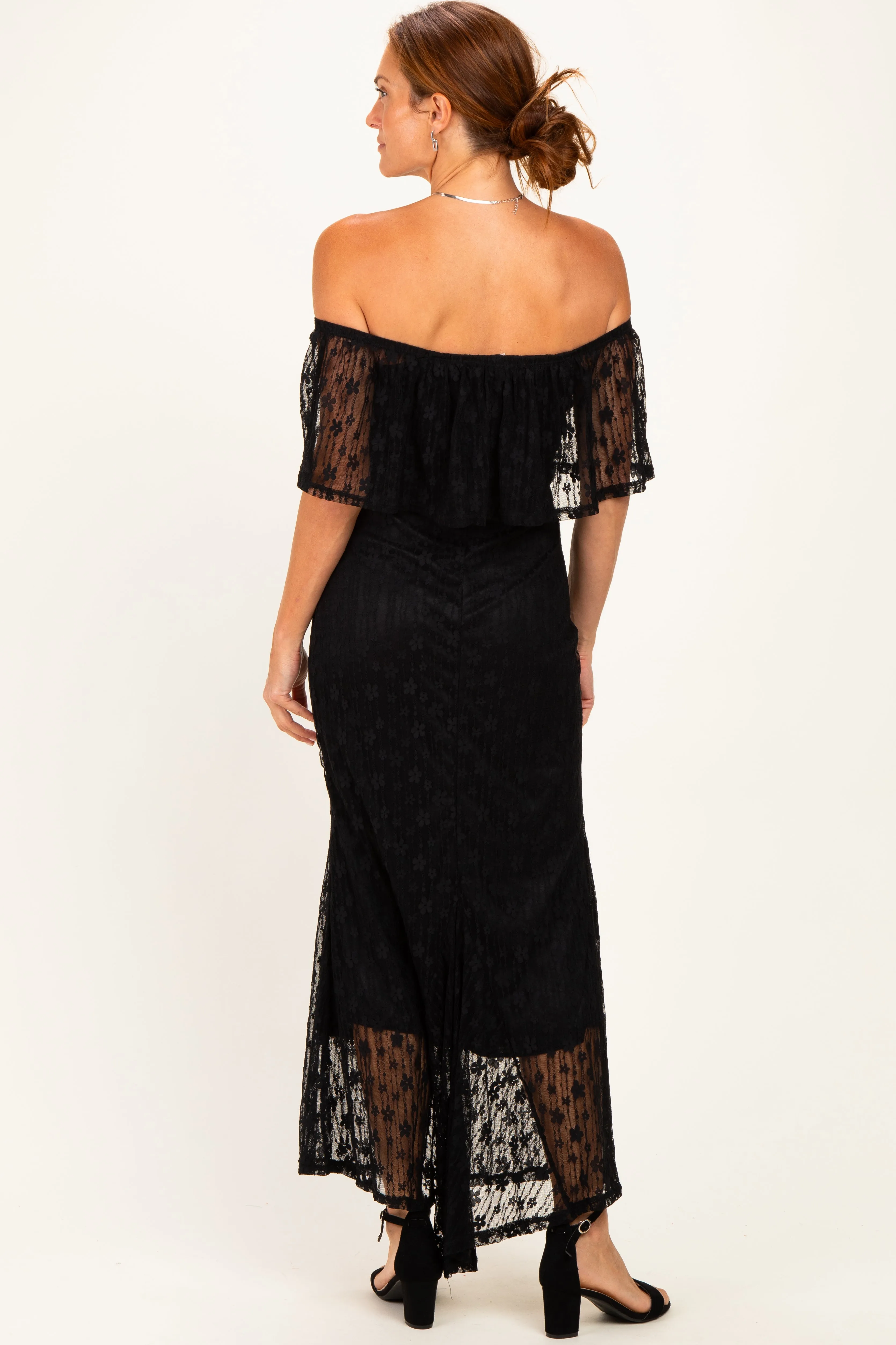 Black Off Shoulder Lace Maxi Dress sold by Pinkblush product image thumbnail 4
