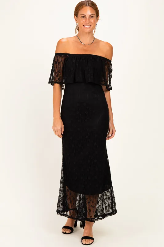 Black Off Shoulder Lace Maxi Dress made by Pinkblush