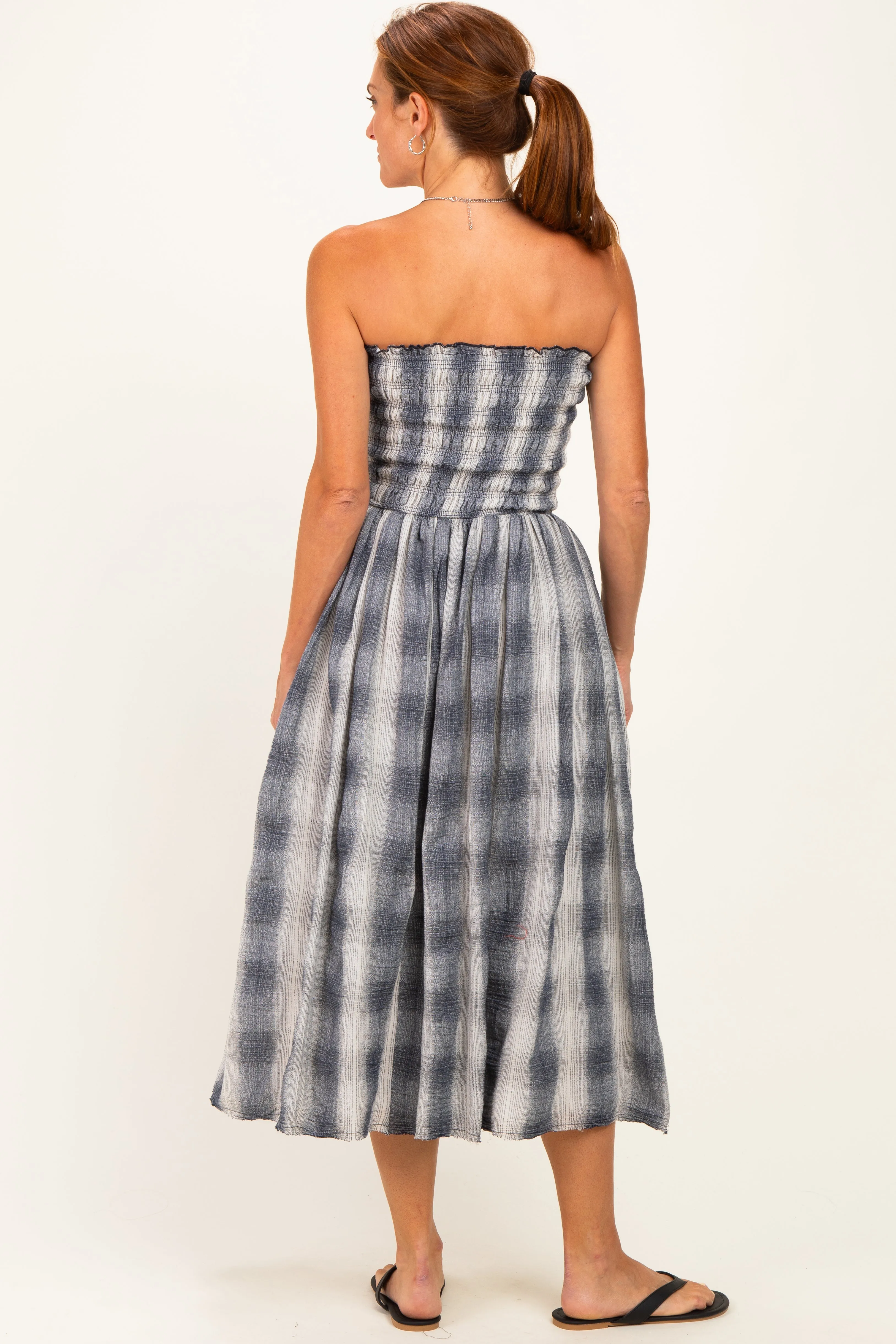Black Plaid Smocked Strapless Midi Dress sold by Pinkblush product image thumbnail 4