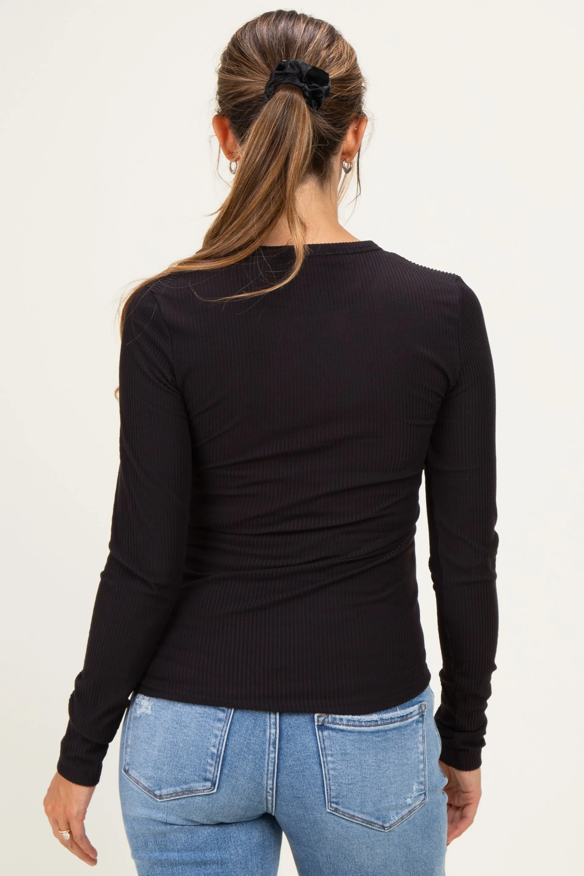 Black Brushed Rib Knit Maternity Long Sleeve Top sold by Pinkblush product image thumbnail 4