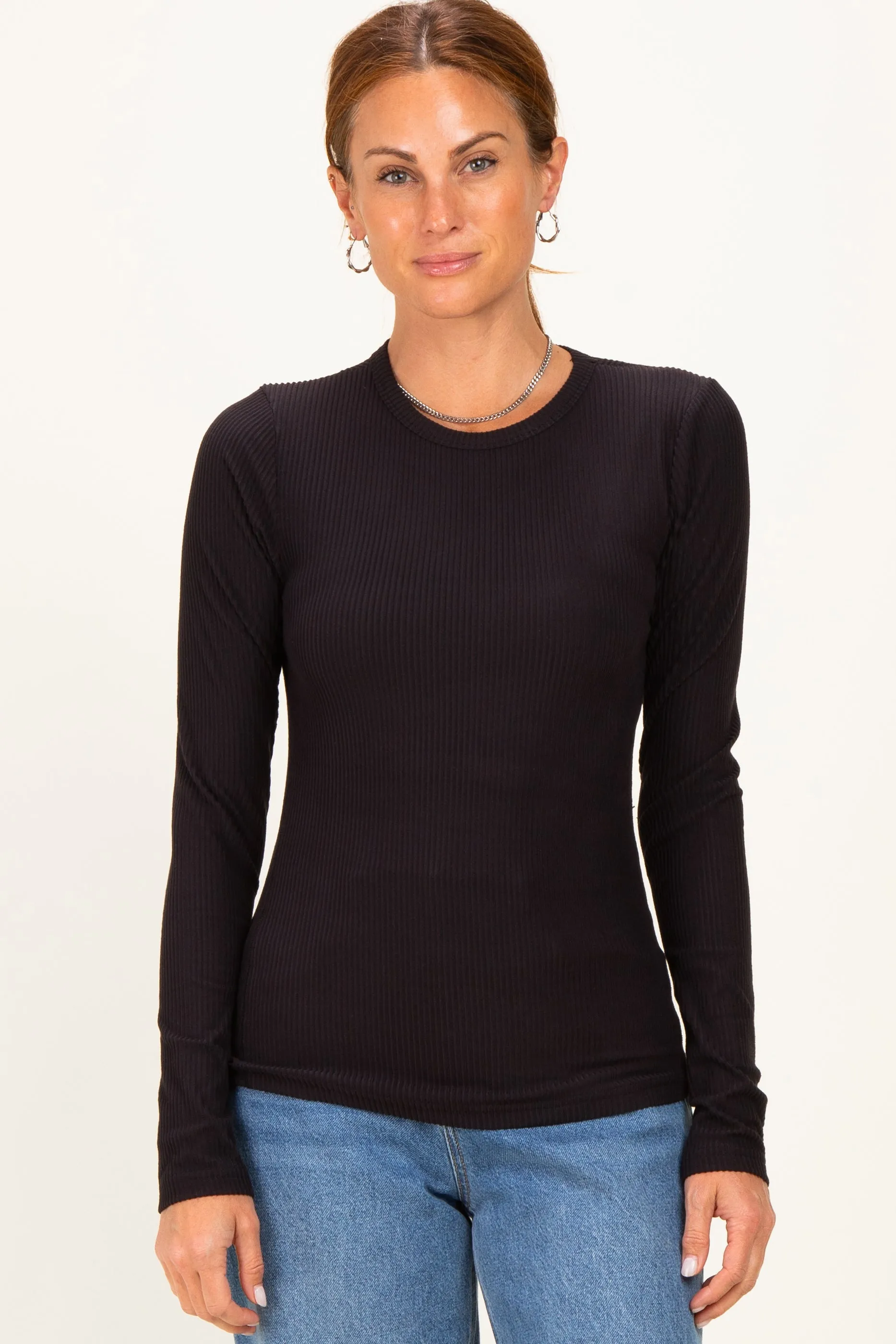 Black Brushed Rib Knit Maternity Long Sleeve Top sold by Pinkblush product image thumbnail 5