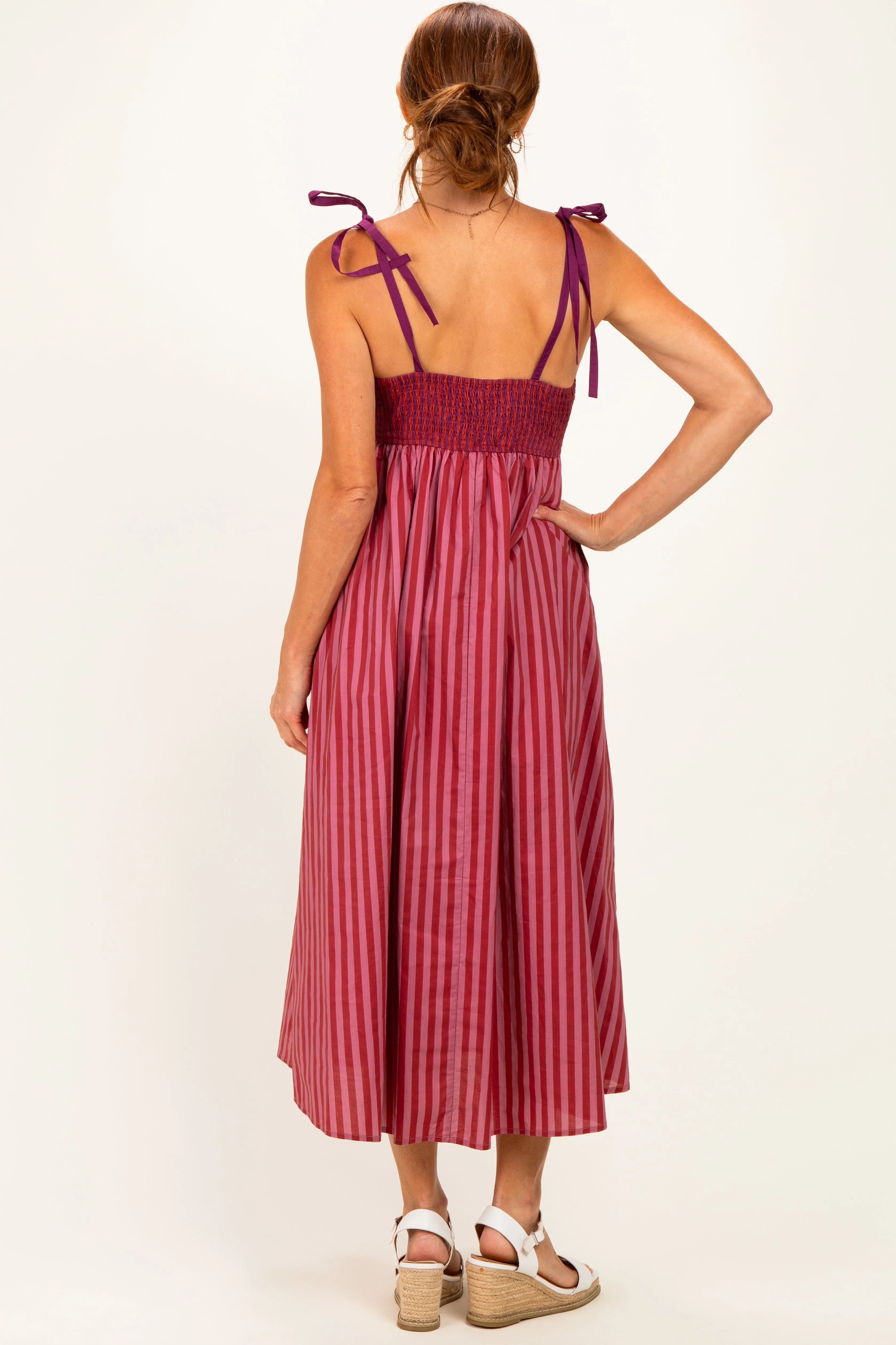 Mauve Striped Colorblock Scallop Detail Midi Dress sold by Pinkblush product image thumbnail 3