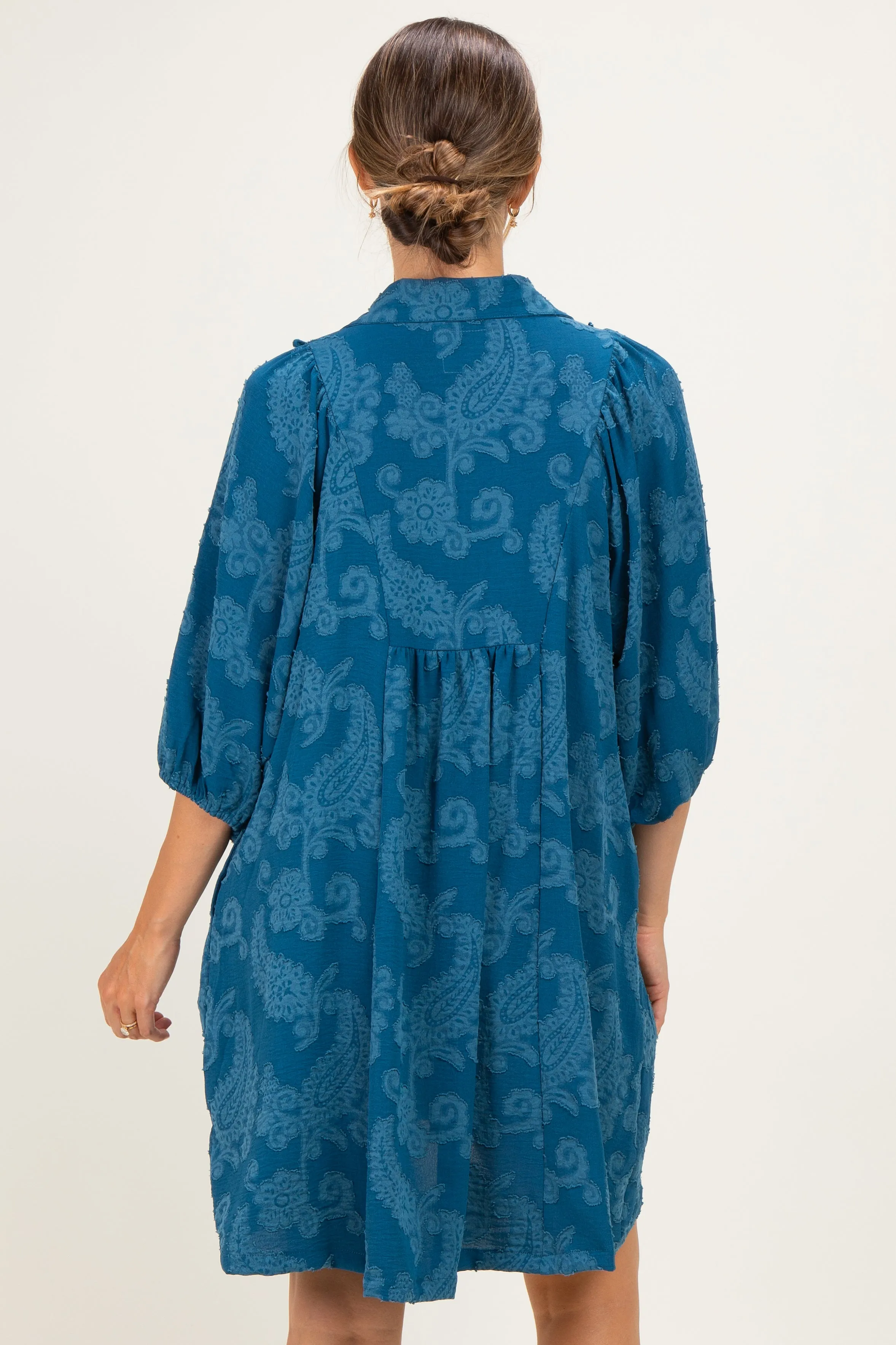 Blue Paisley Puff Sleeve Maternity Dress sold by Pinkblush product image thumbnail 5