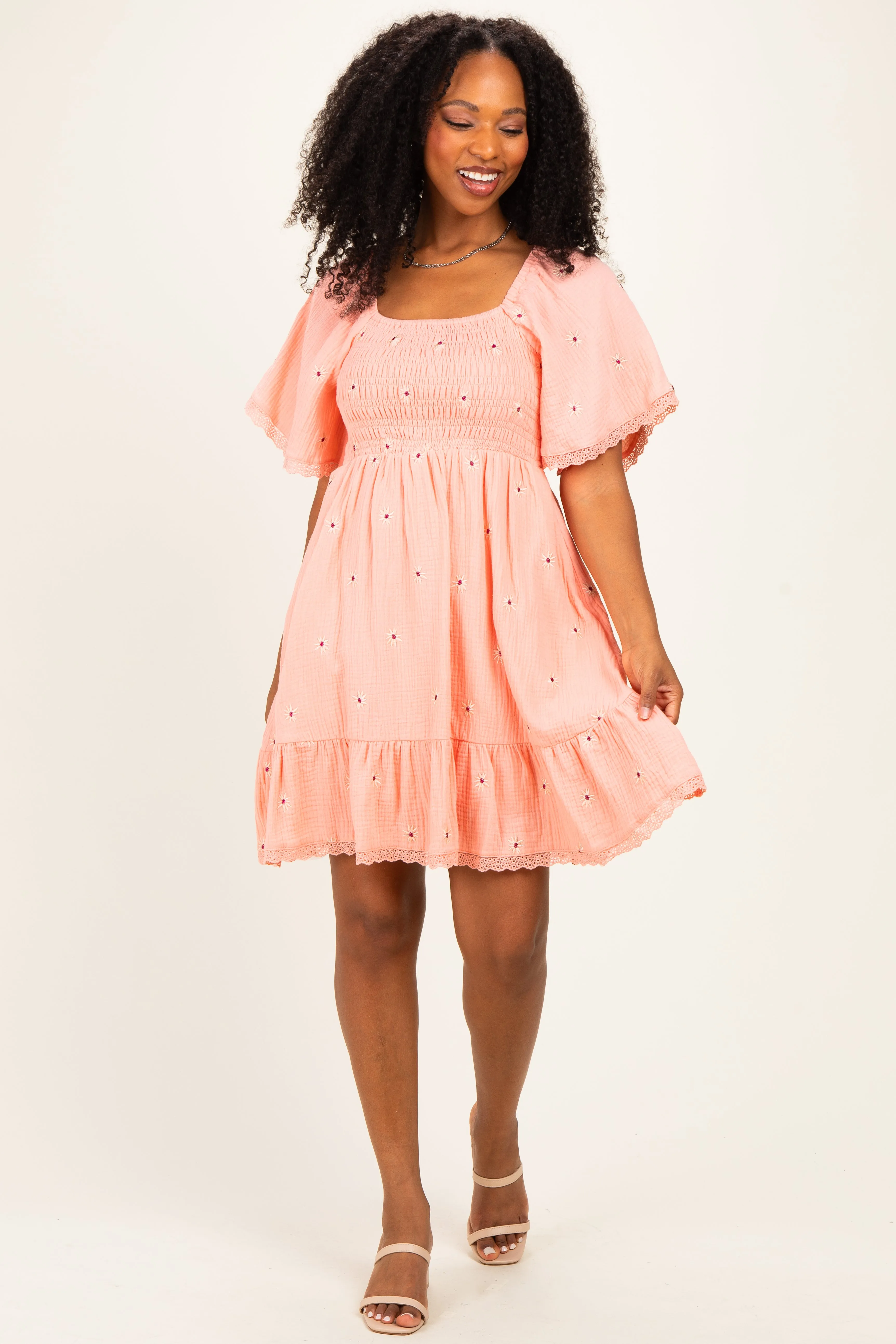 Pink Floral Embroidered Smocked Dress sold by Pinkblush product image thumbnail 2