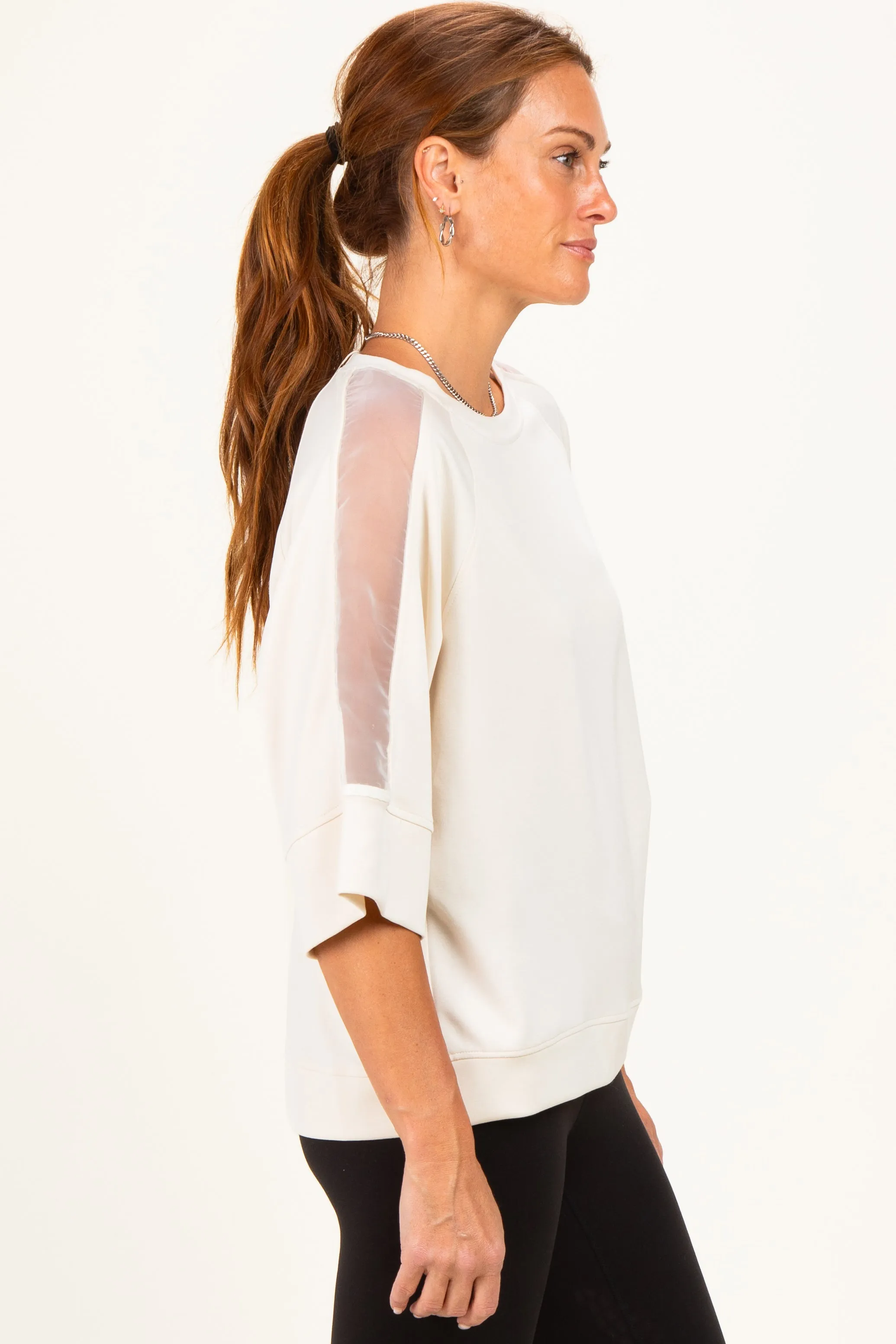 Cream Mesh Shoulder Short Sleeve Top sold by Pinkblush product image thumbnail 3