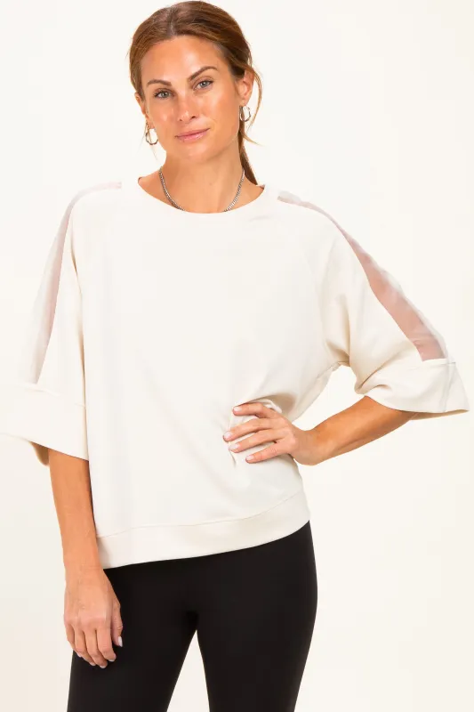 Cream Mesh Shoulder Short Sleeve Top made by Umgee