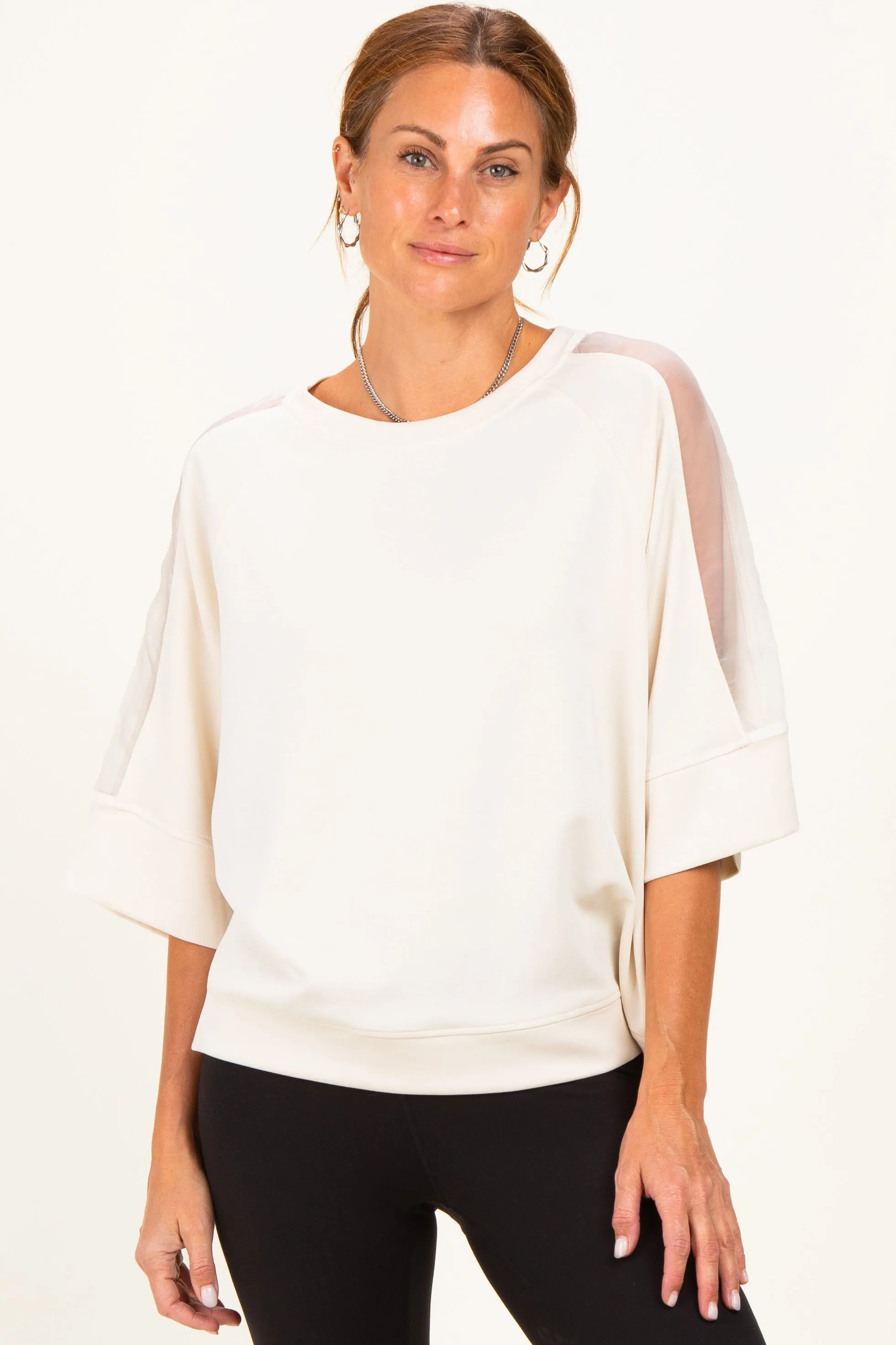 Cream Mesh Shoulder Short Sleeve Top sold by Pinkblush product image thumbnail 2