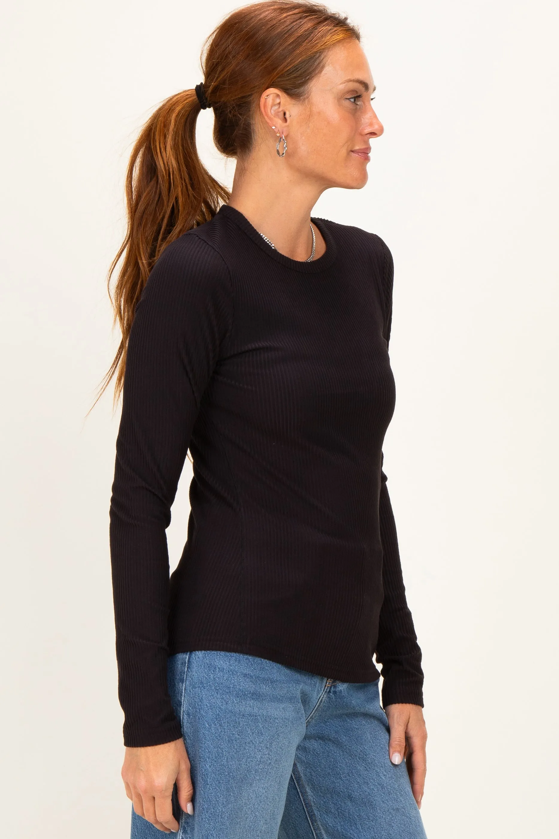 Black Brushed Rib Knit Long Sleeve Top sold by Pinkblush product image thumbnail 3