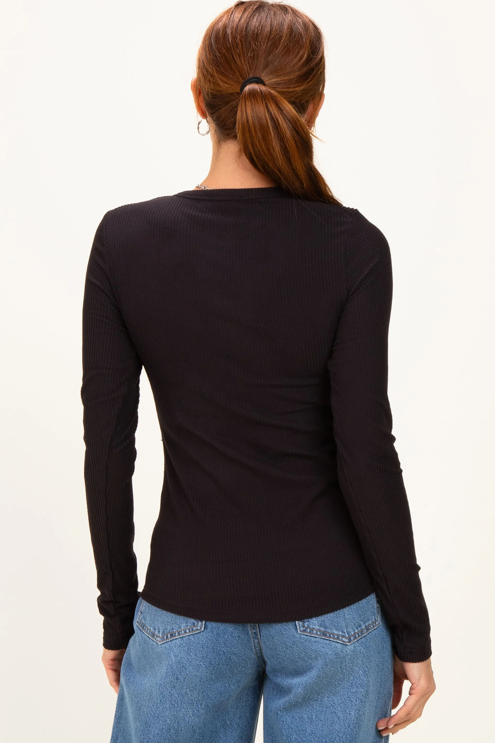 Black Brushed Rib Knit Long Sleeve Top sold by Pinkblush product image thumbnail 4