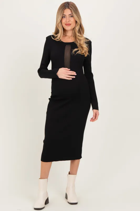 Black Fitted Mesh Cutout Maternity Dress made by Able