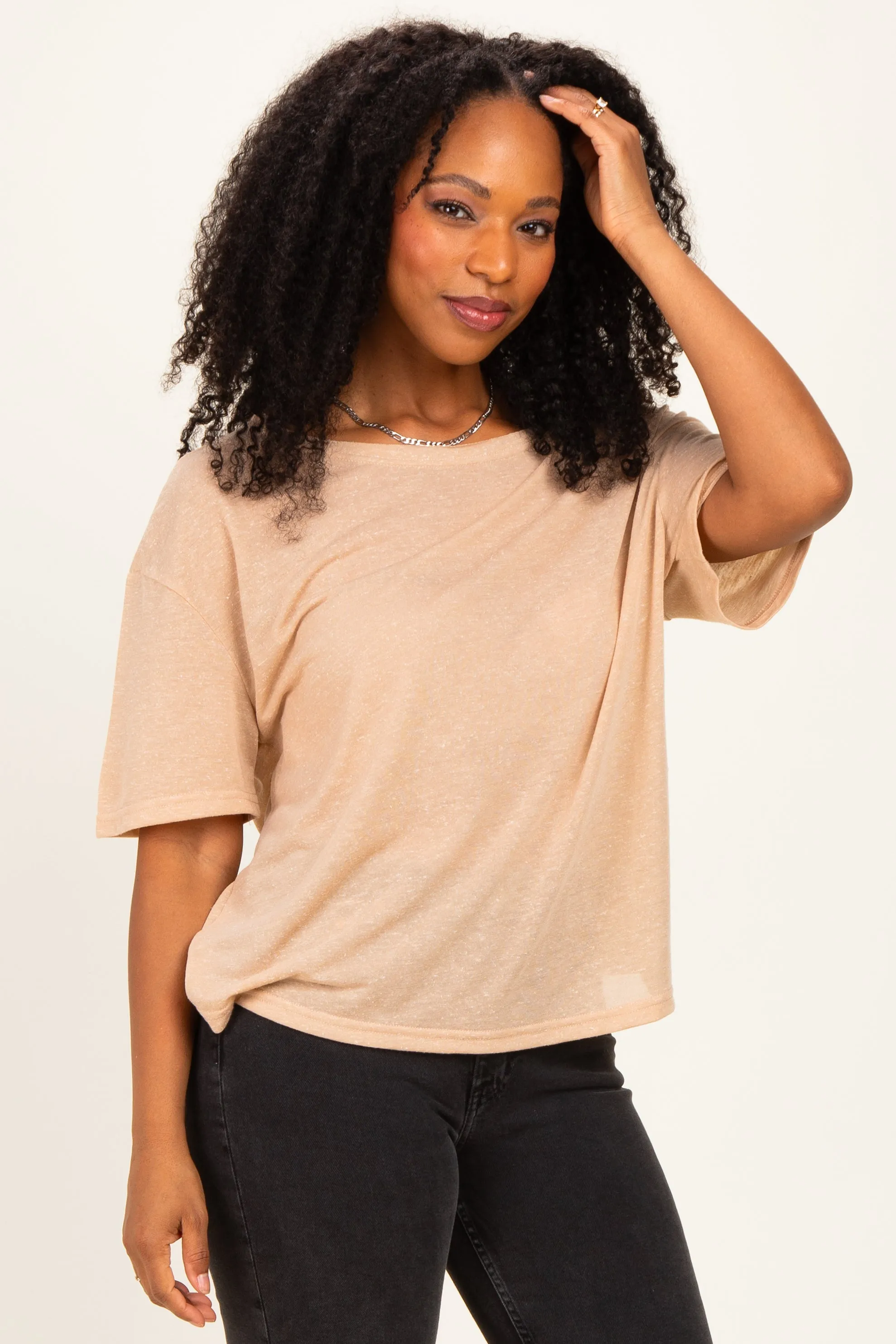 Latte Relaxed Fit Short Sleeve Top sold by Pinkblush product image thumbnail 3