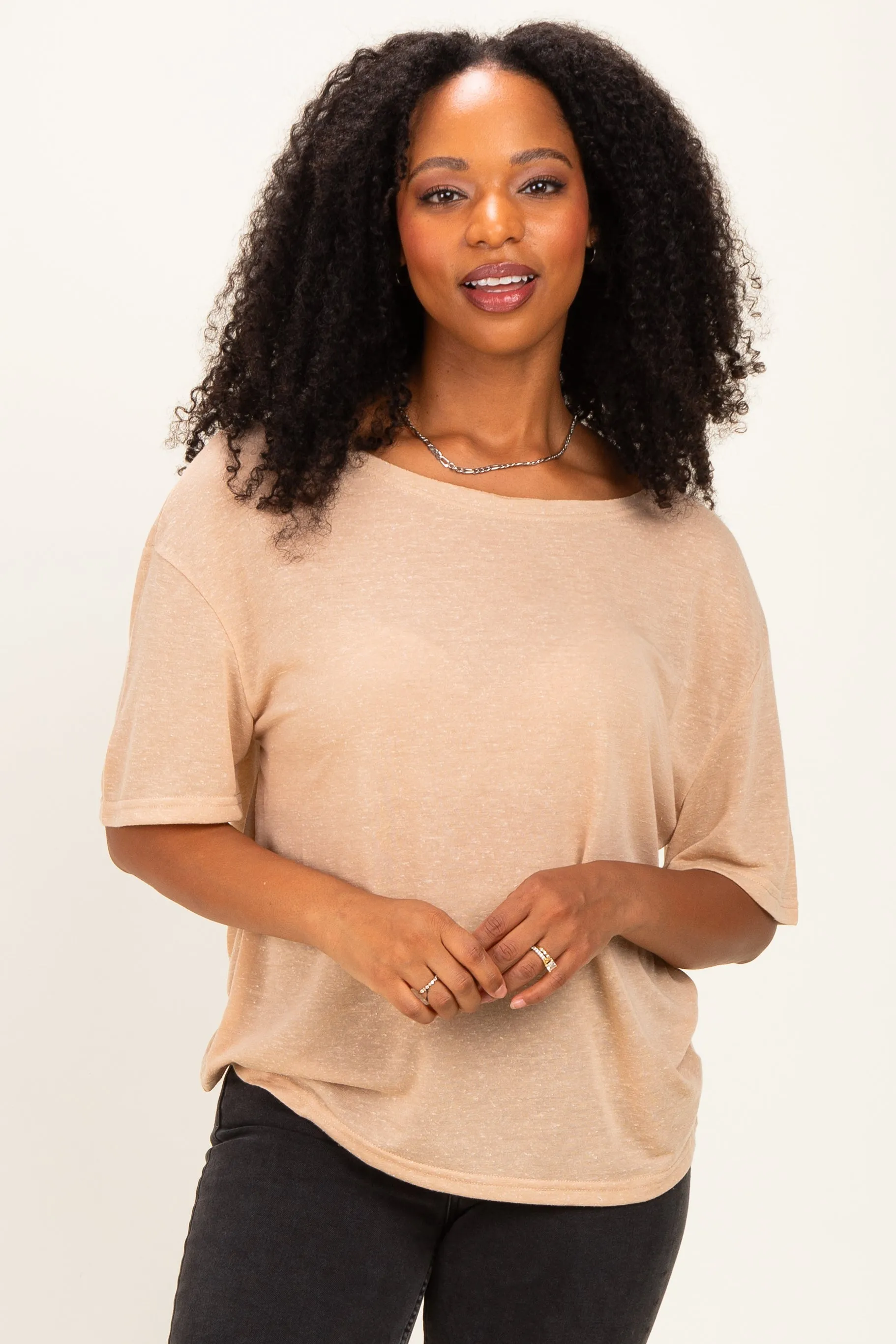 Latte Relaxed Fit Short Sleeve Top sold by Pinkblush