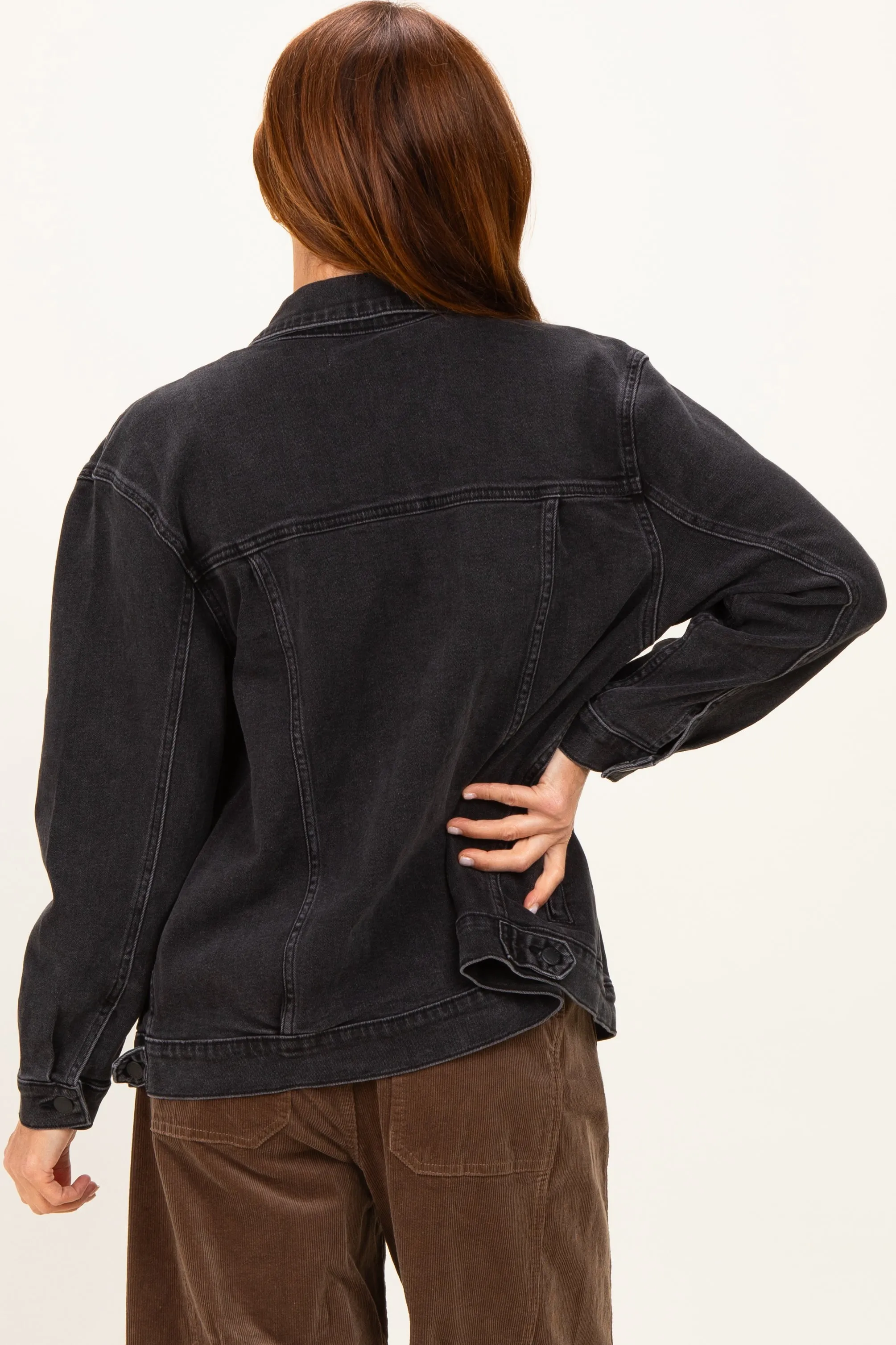 Black Faded Wash Oversized Denim Jacket sold by Pinkblush product image thumbnail 4