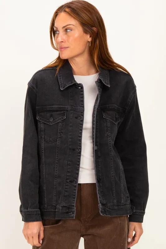 Black Faded Wash Oversized Denim Jacket made by Pinkblush