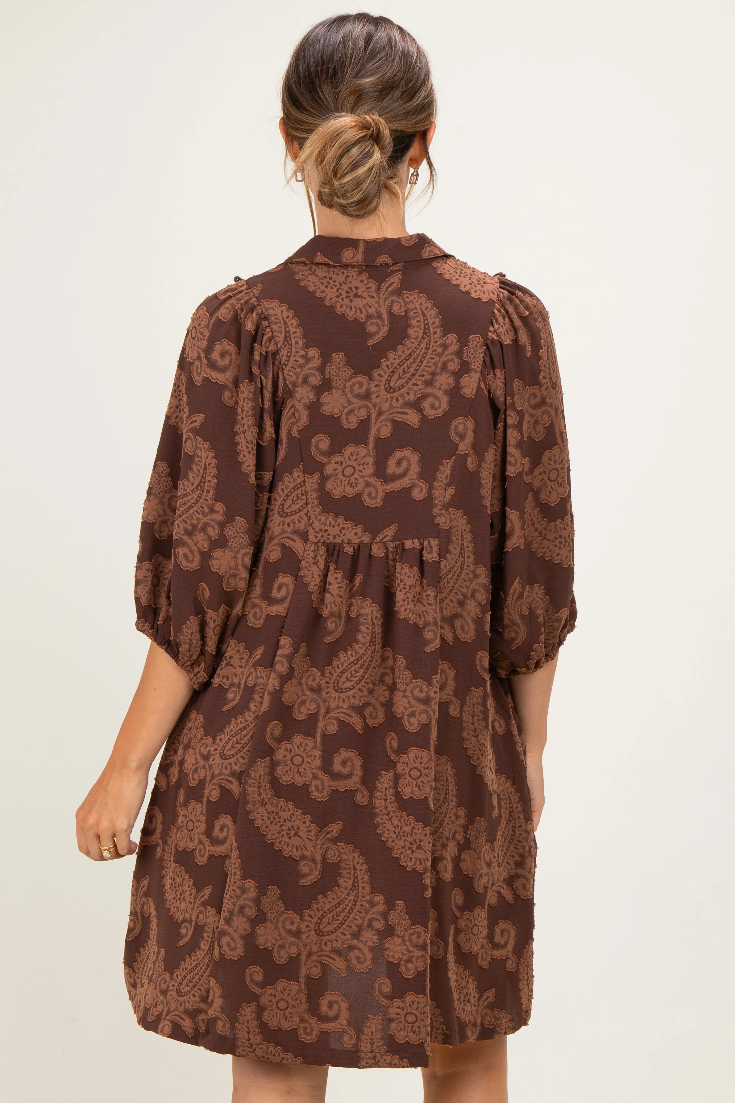 Brown Paisley Puff Sleeve Maternity Dress sold by Pinkblush product image thumbnail 4
