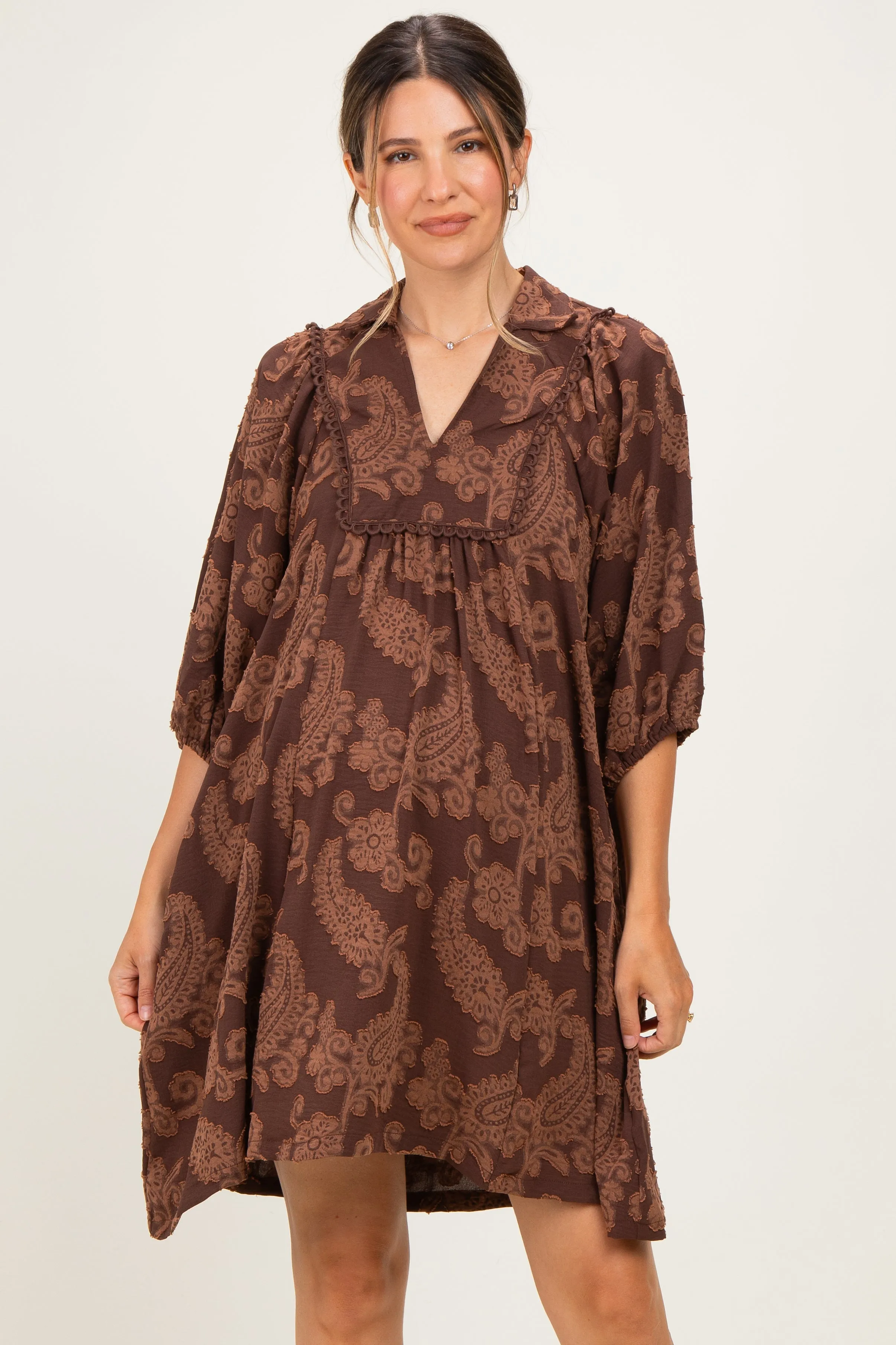 Brown Paisley Puff Sleeve Maternity Dress sold by Pinkblush product image thumbnail 2
