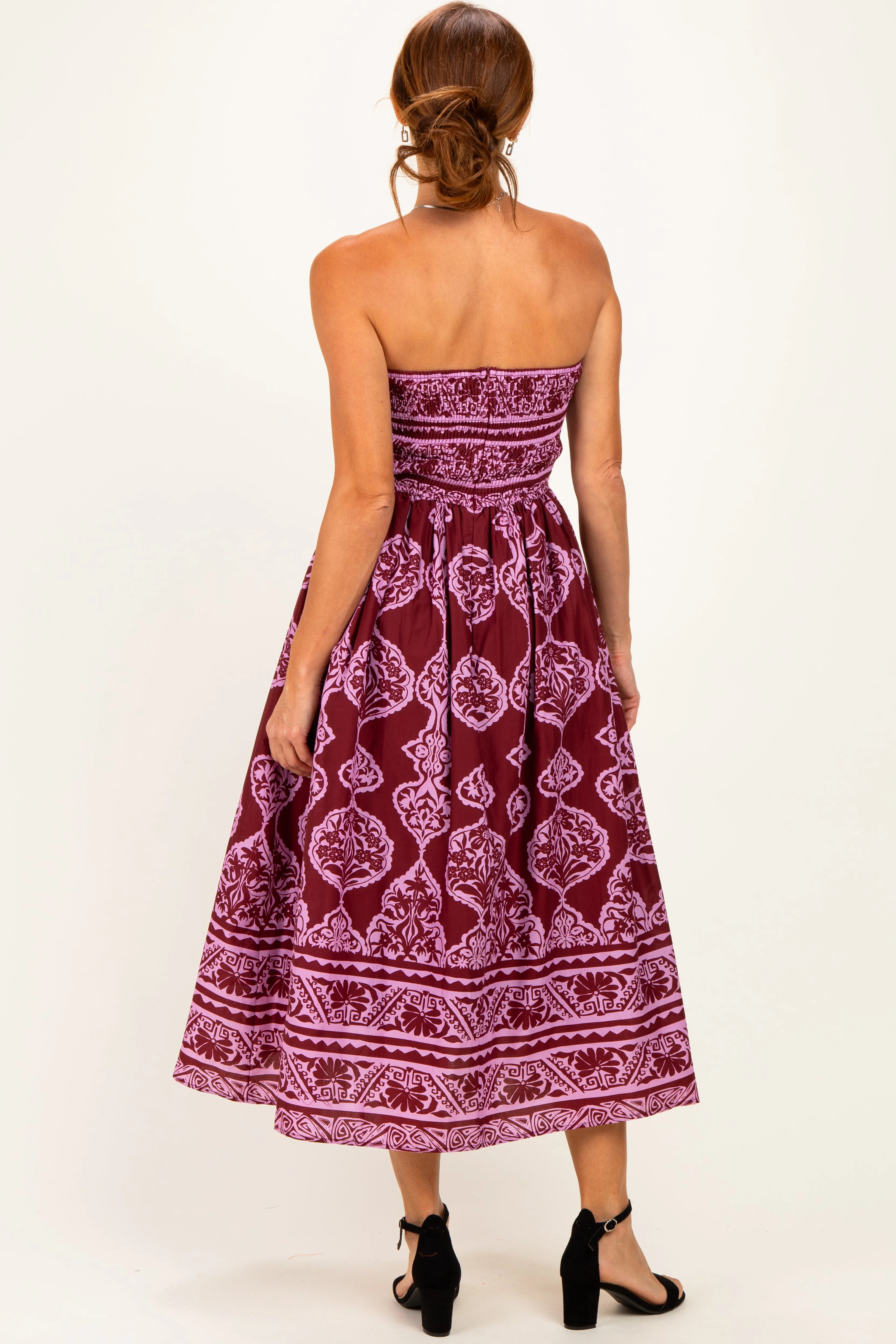 Burgundy Damask Strapless Midi Dress sold by Pinkblush product image thumbnail 4