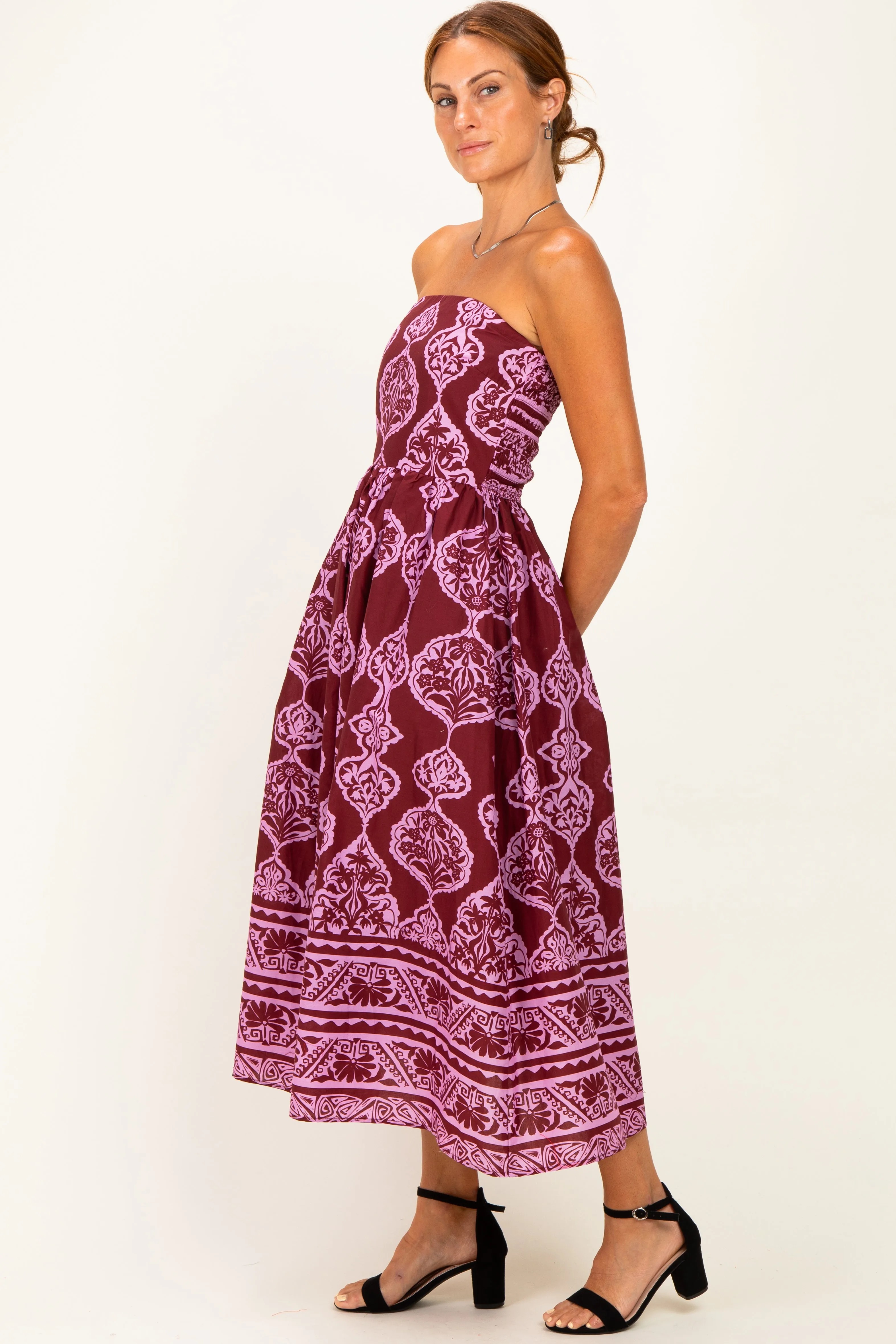 Burgundy Damask Strapless Midi Dress sold by Pinkblush product image thumbnail 3