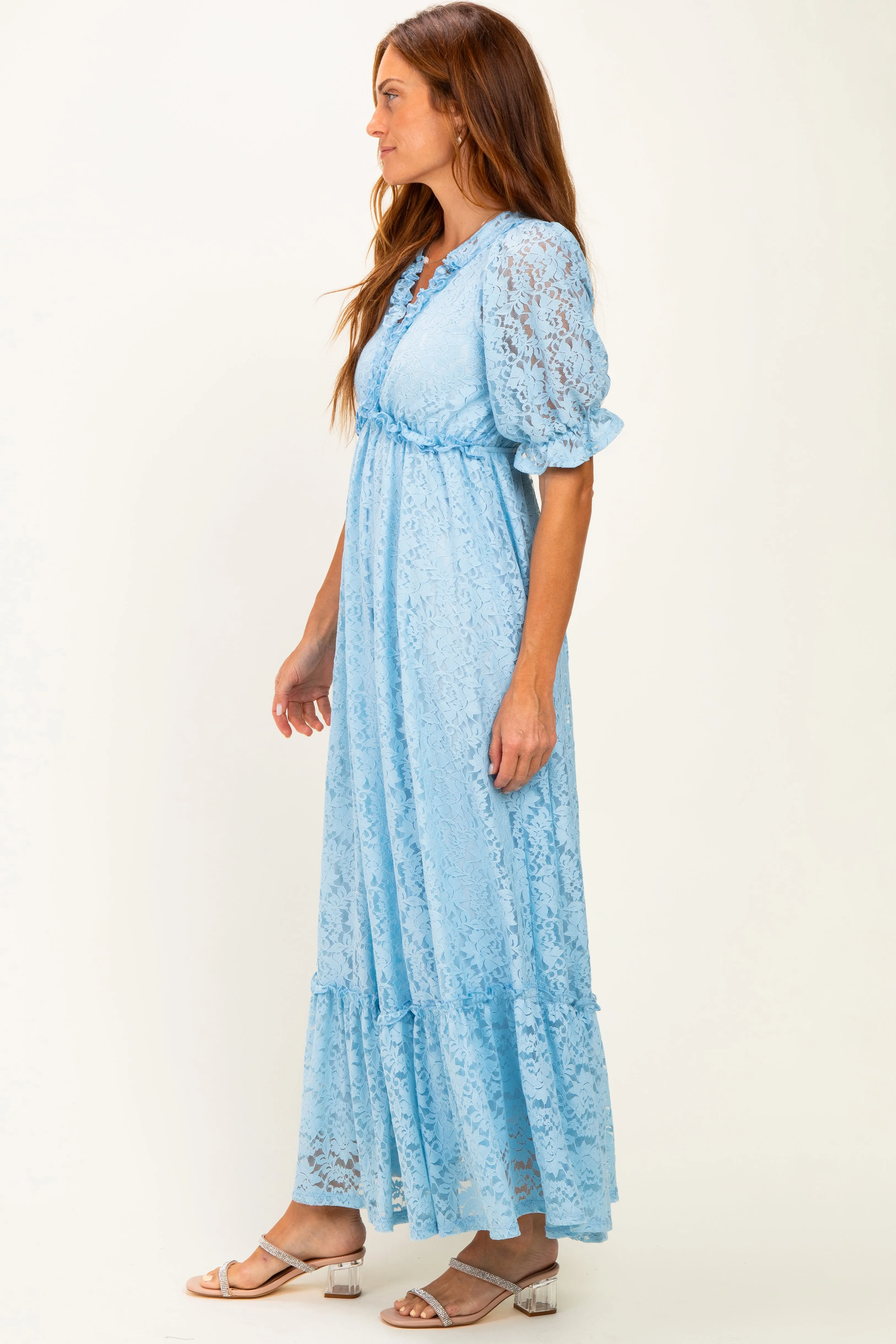 Blue Floral Lace V-Neck Maxi Dress sold by Pinkblush product image thumbnail 3