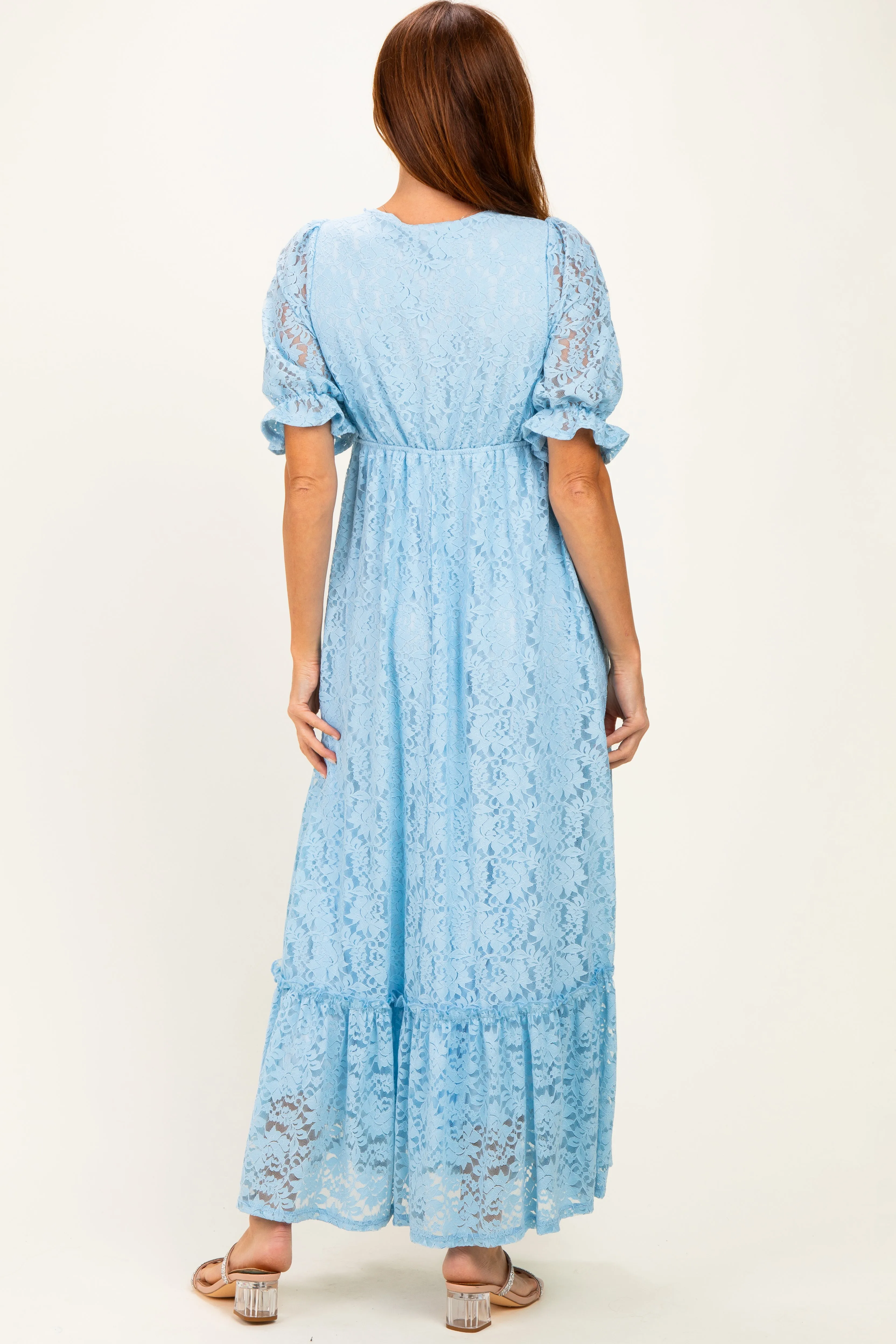 Blue Floral Lace V-Neck Maxi Dress sold by Pinkblush product image thumbnail 4