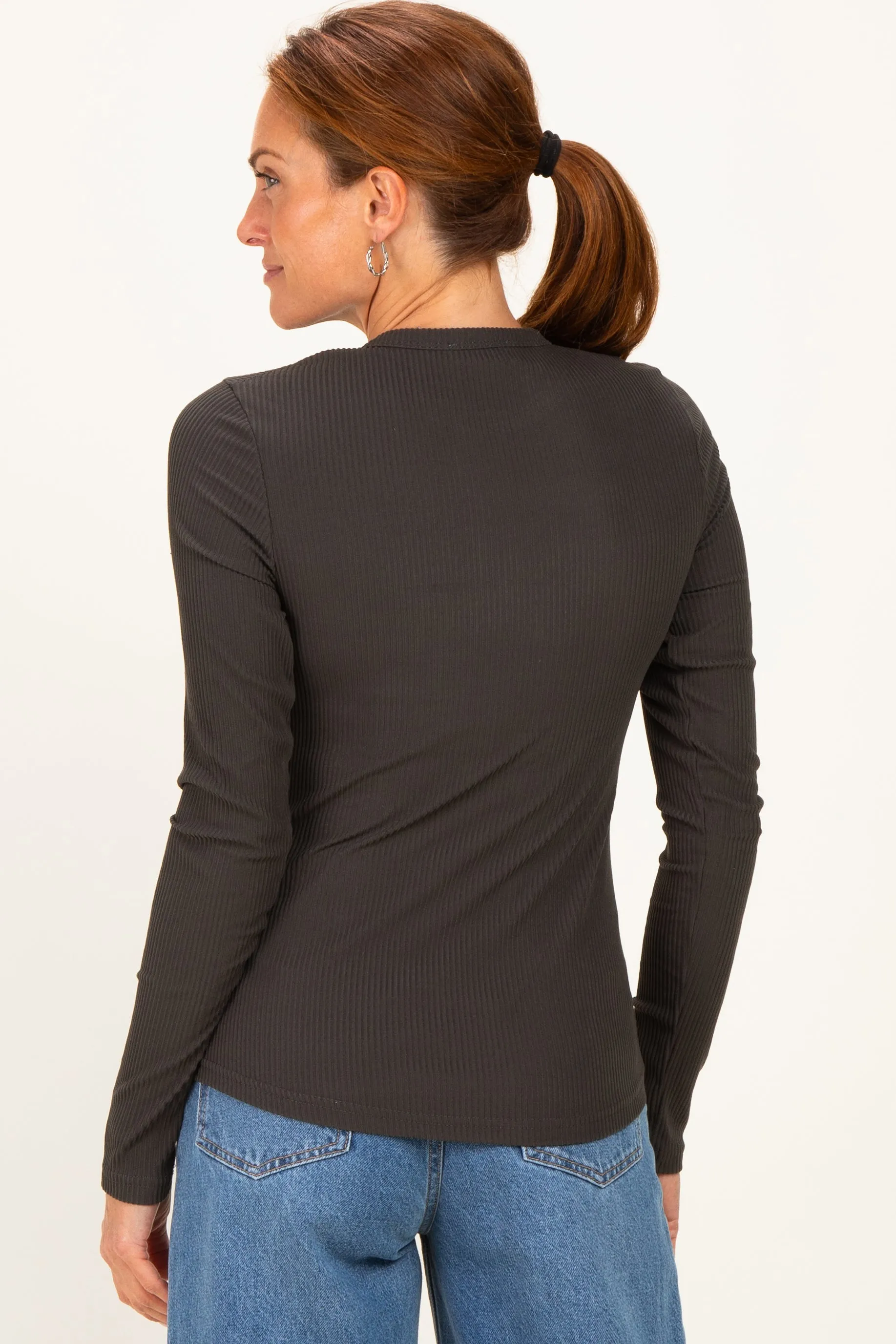 Charcoal Smoke Brushed Rib Knit Long Sleeve Top sold by Pinkblush product image thumbnail 4