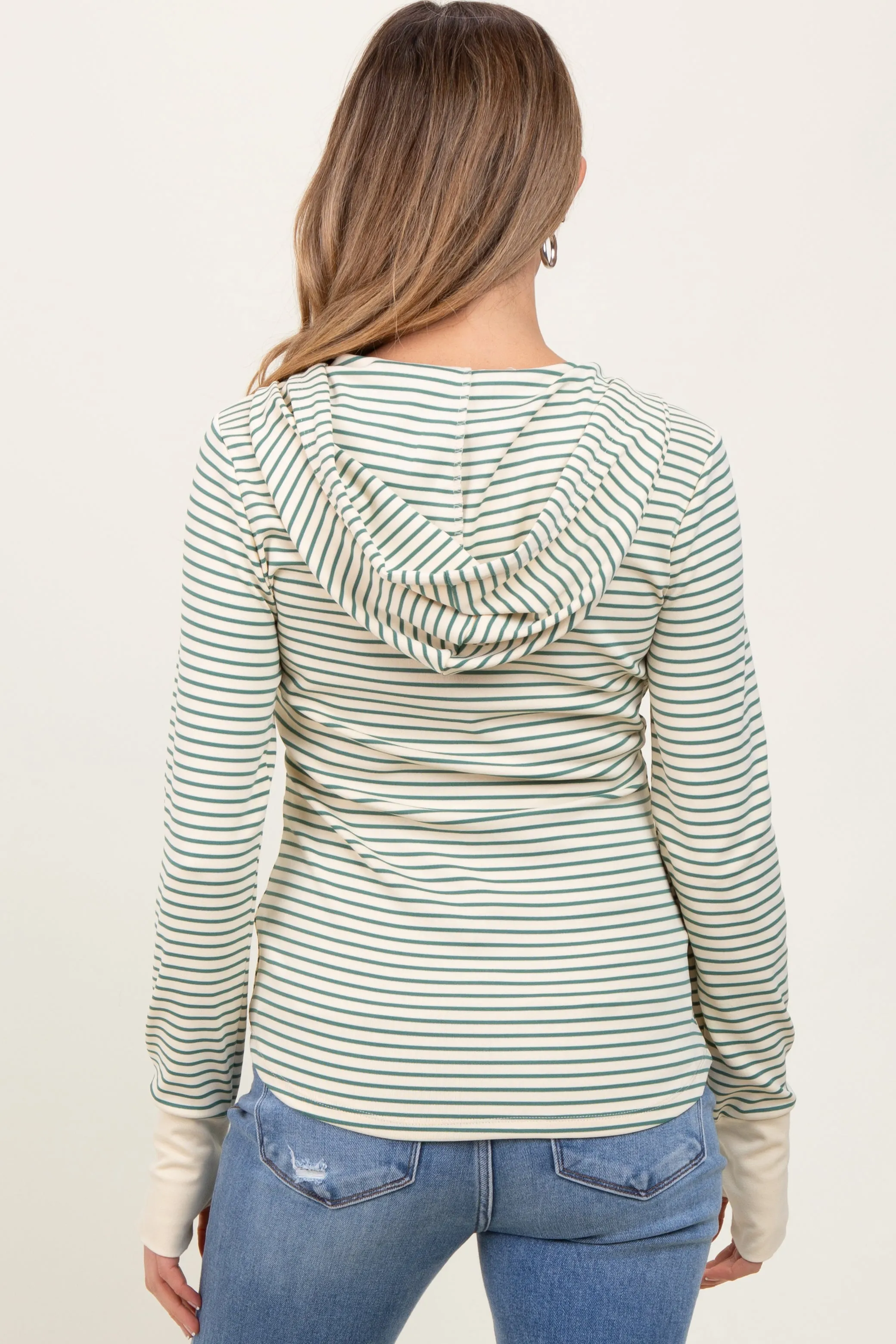 Green Cream Striped Maternity Hoodie sold by Pinkblush product image thumbnail 3