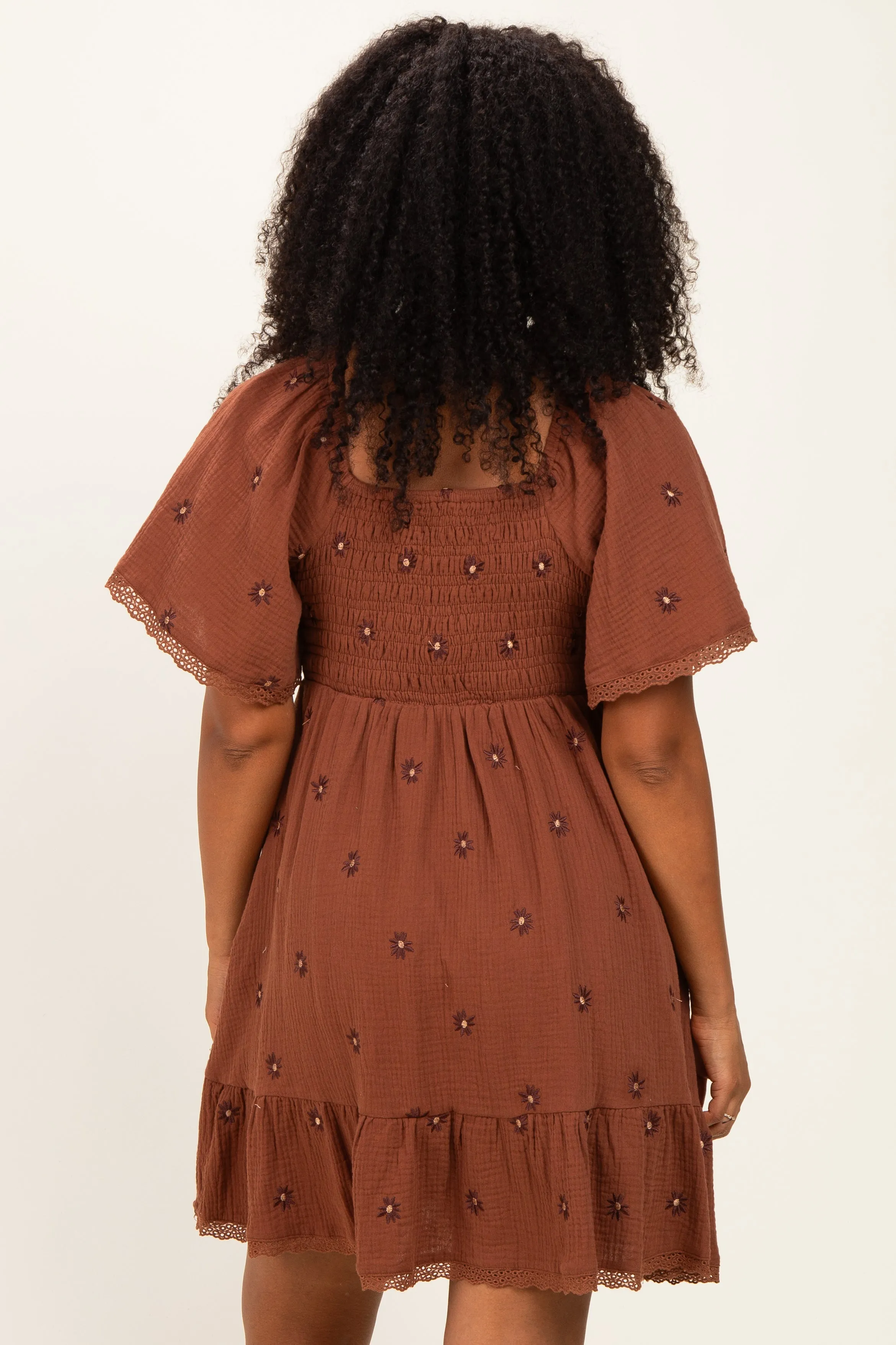 Chocolate Floral Embroidered Smocked Dress sold by Pinkblush product image thumbnail 4