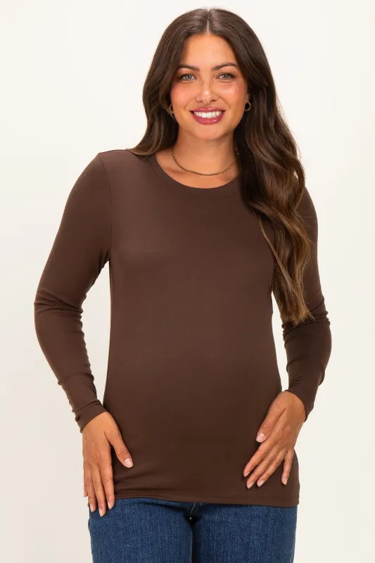 Brown Long Sleeve Maternity Top made by Pinkblush