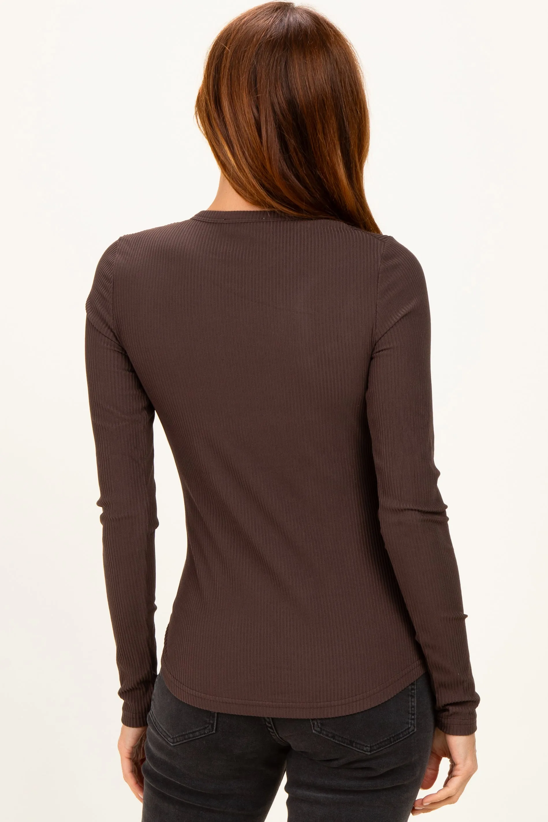 Brown Brushed Rib Knit Long Sleeve Top sold by Pinkblush product image thumbnail 4