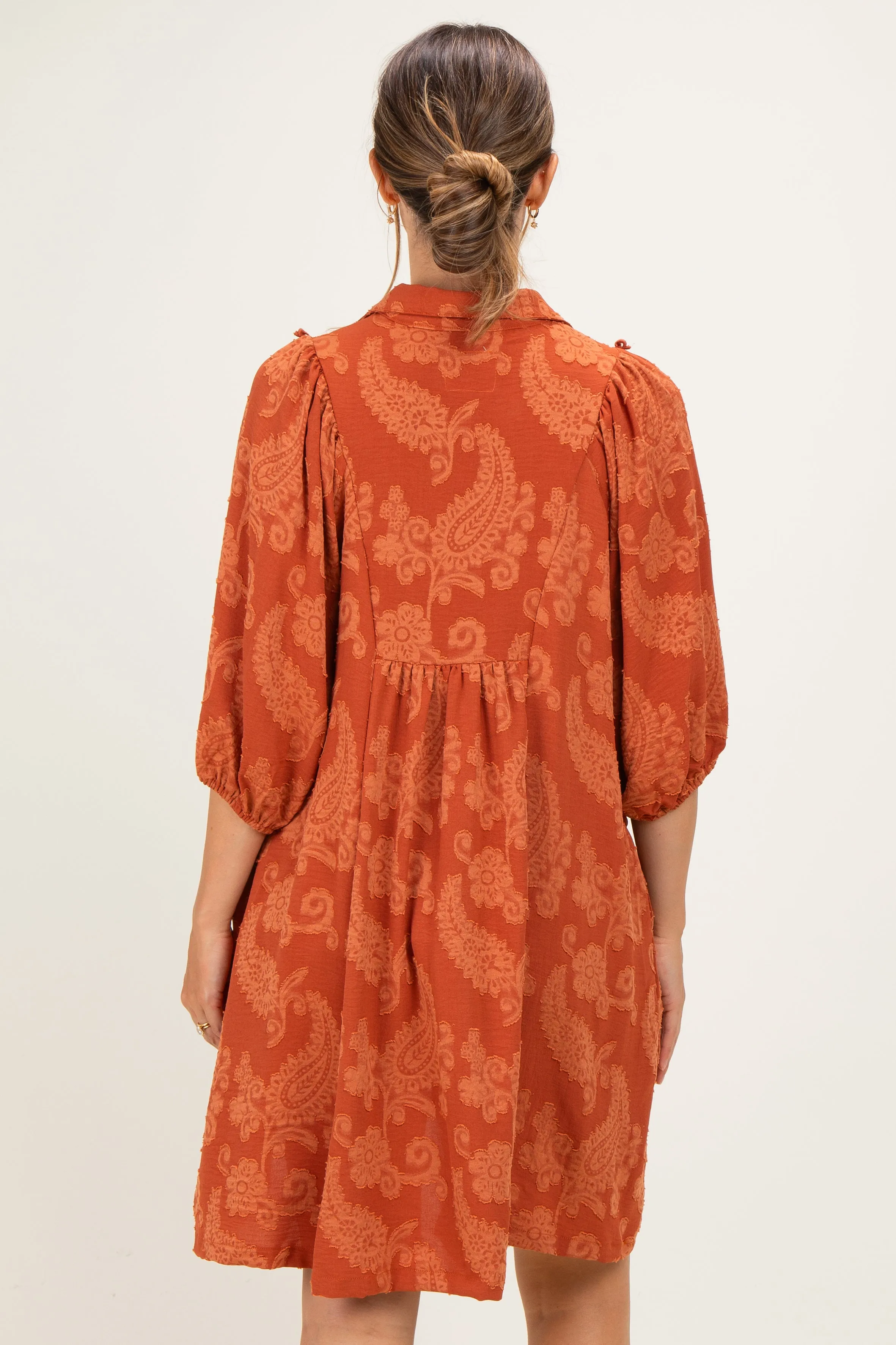 Rust Paisley Puff Sleeve Maternity Dress sold by Pinkblush product image thumbnail 4