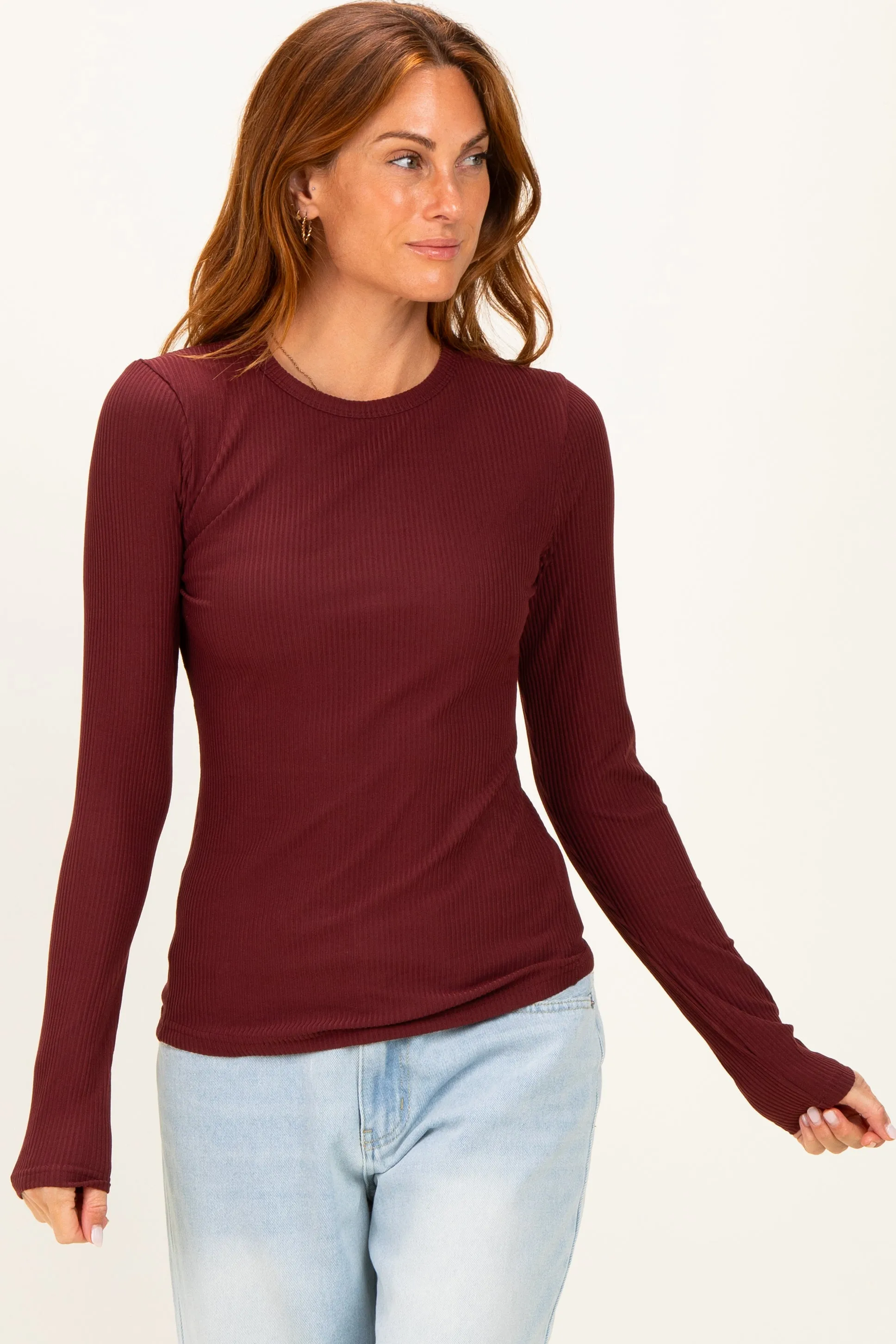 Merlot Smoke Brushed Rib Knit Long Sleeve Top sold by Pinkblush product image thumbnail 2