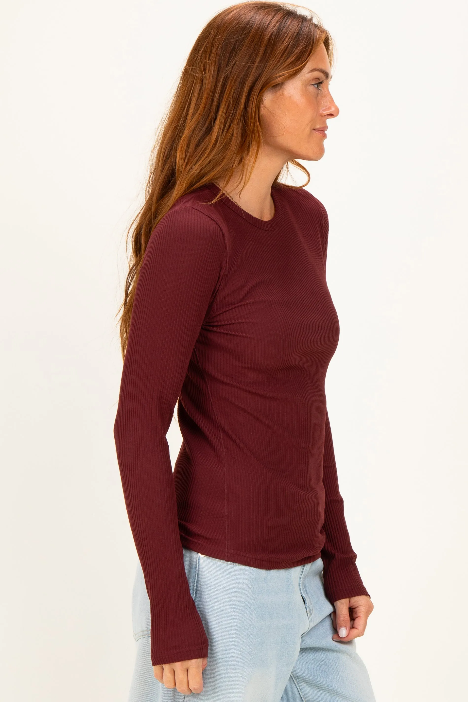 Merlot Smoke Brushed Rib Knit Long Sleeve Top sold by Pinkblush product image thumbnail 3